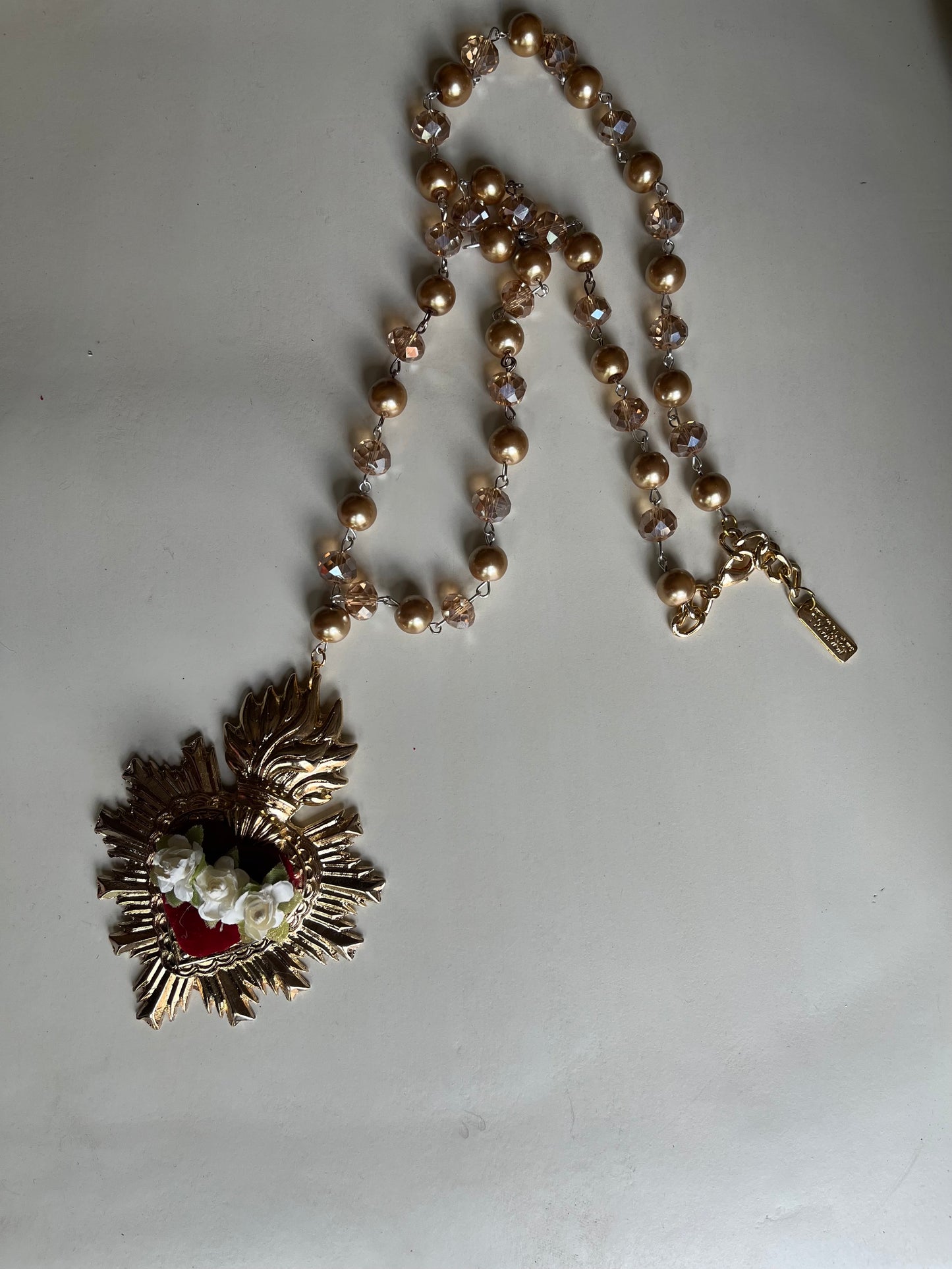 Rose Sacred Heart Rosary Necklace