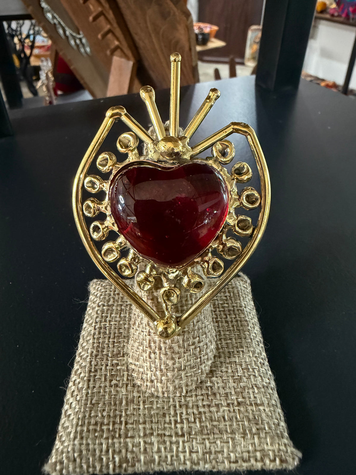 Sunburst - Sacred Heart Glass Ring - Deep Red