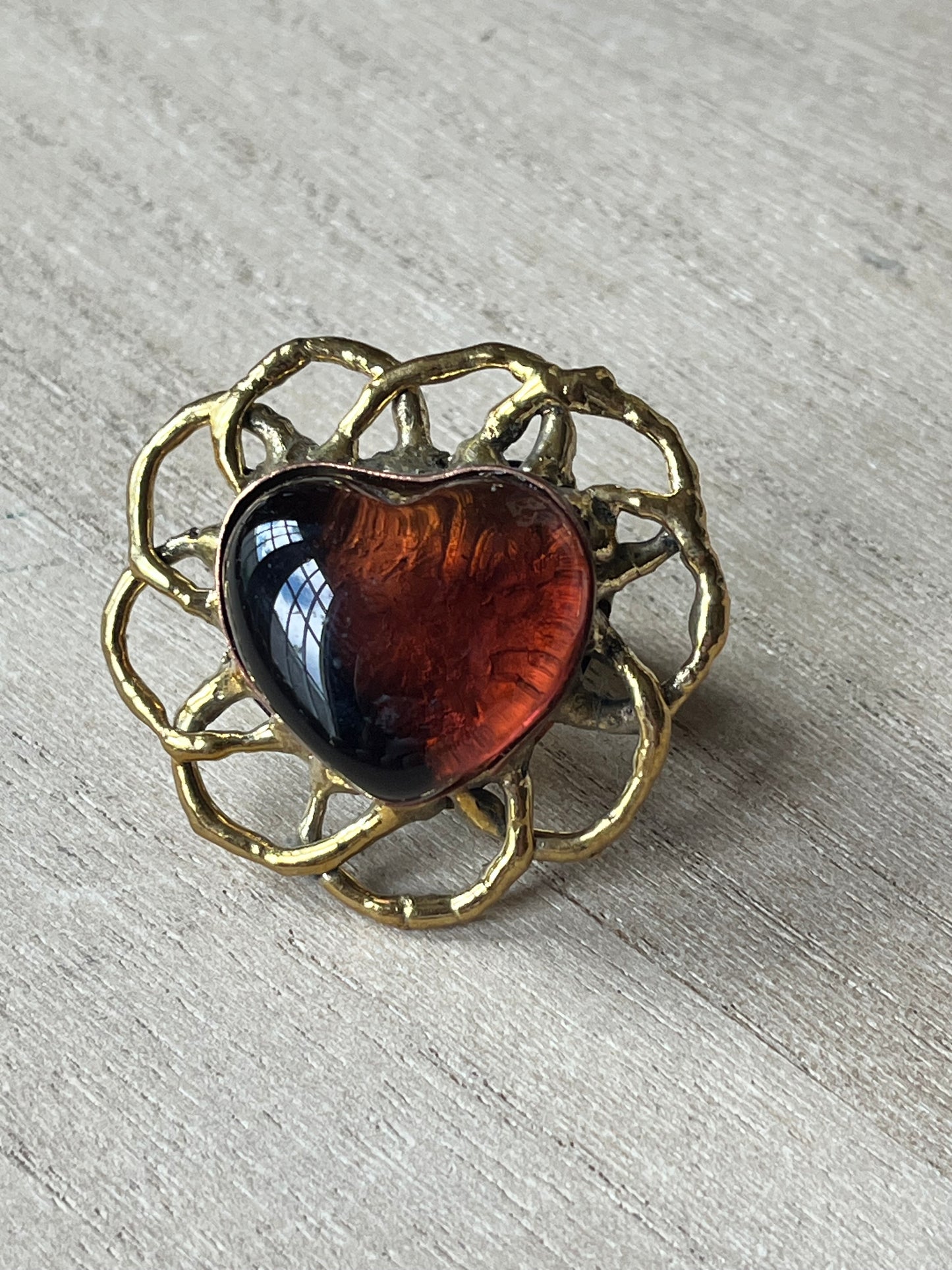 Sunburst Sacred Heart Ring - Amber