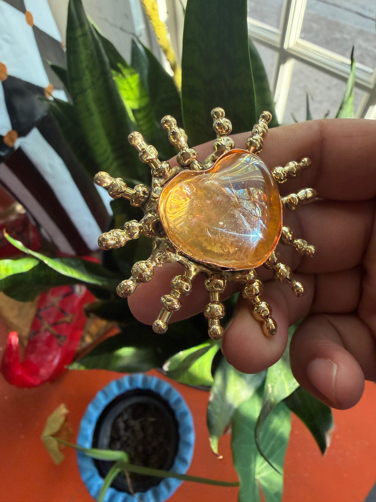 New Iridescent Sunburst Sacred Heart Ring