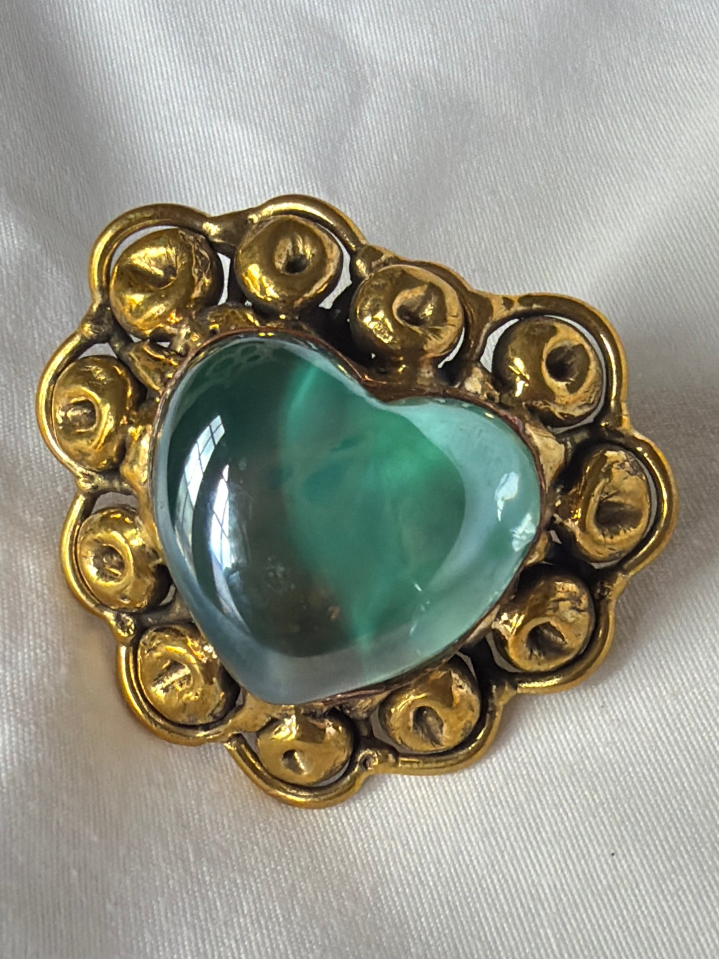 Sunburst Sacred Heart Handmade Ring - Teal & Iridescent