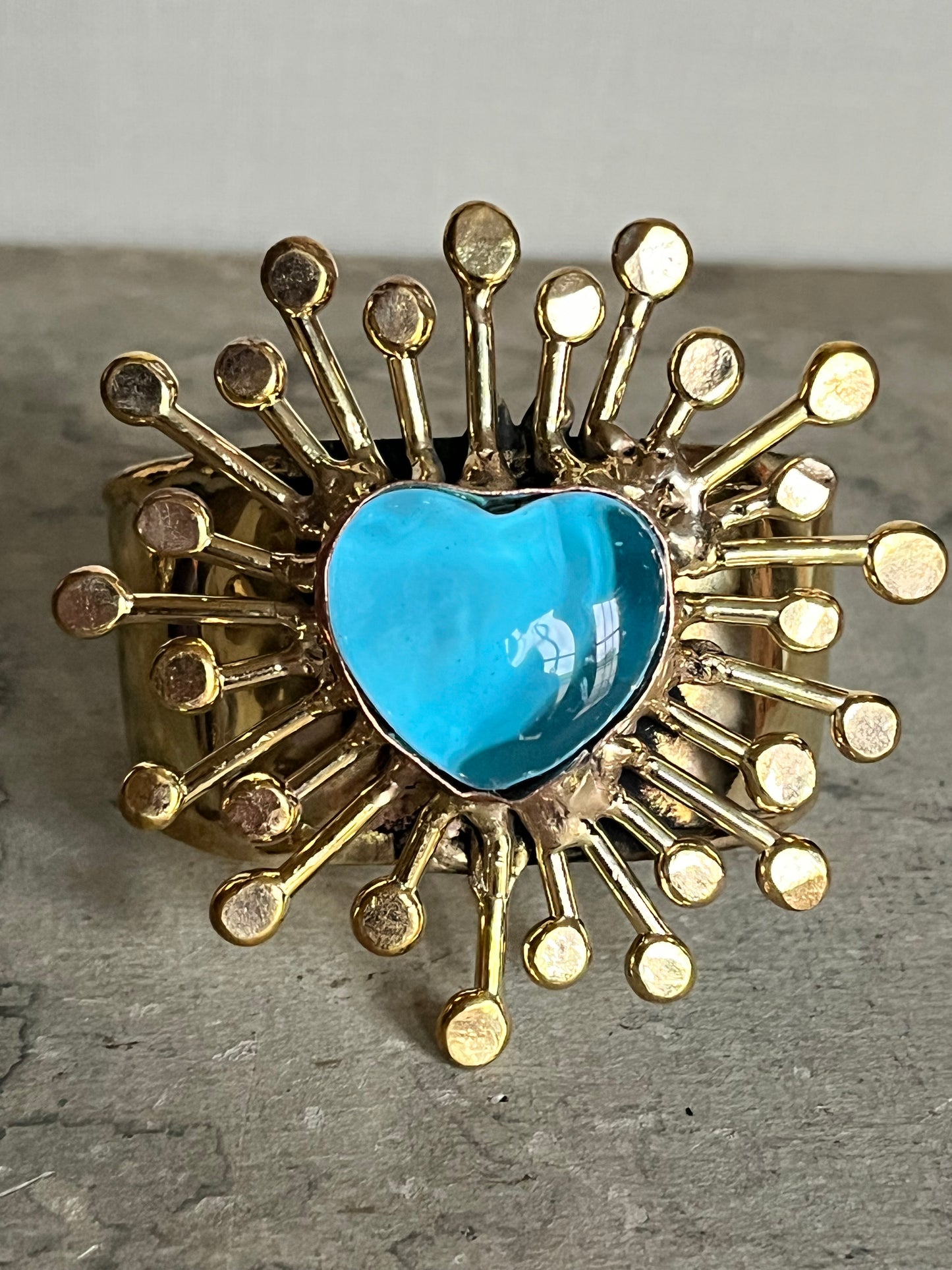 Sunburst Sacred Heart Cuff Bracelet - San Miguel de Allende - Blue