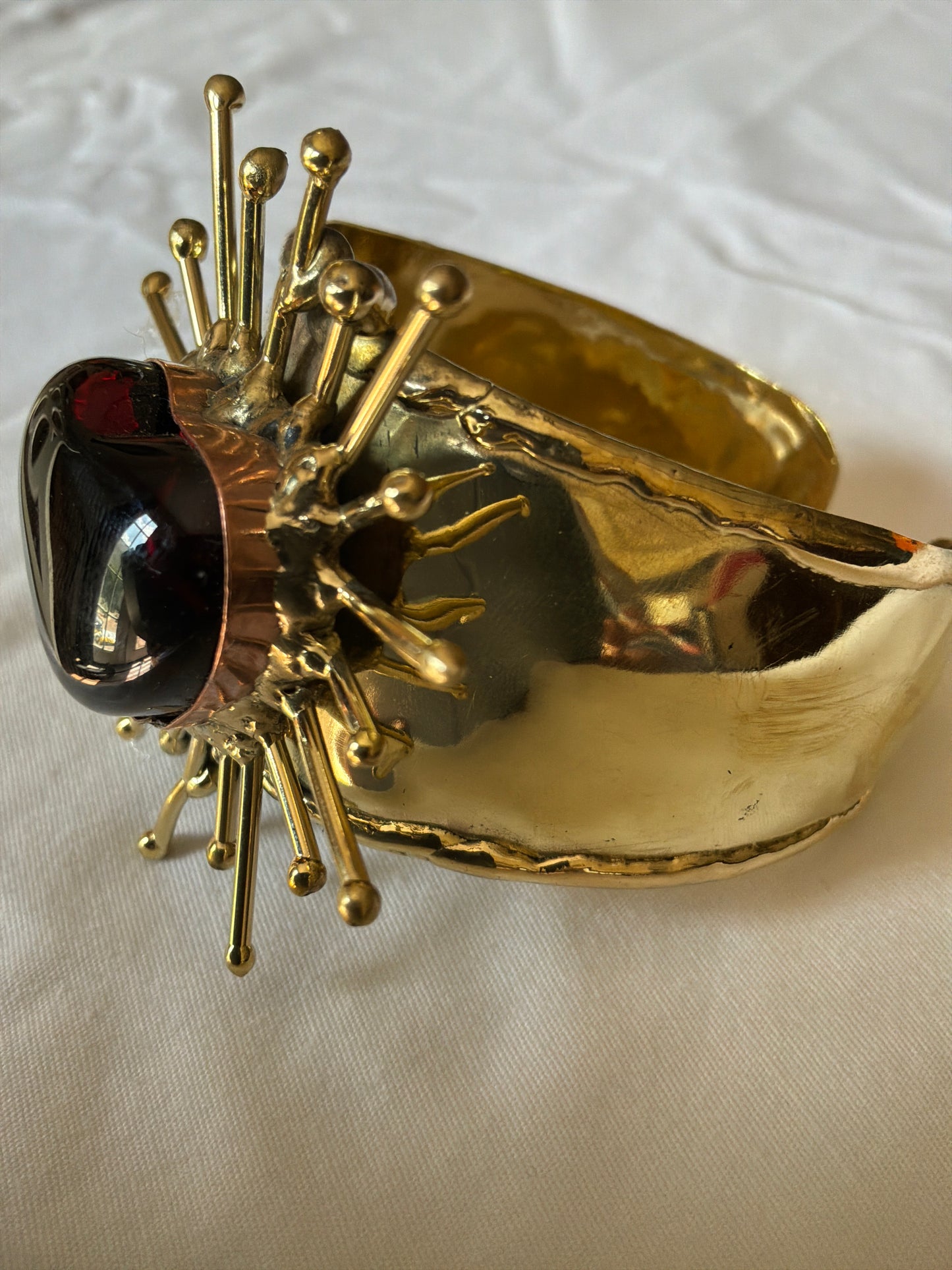 Sunburst Sacred Heart Handmade Cuff – Red