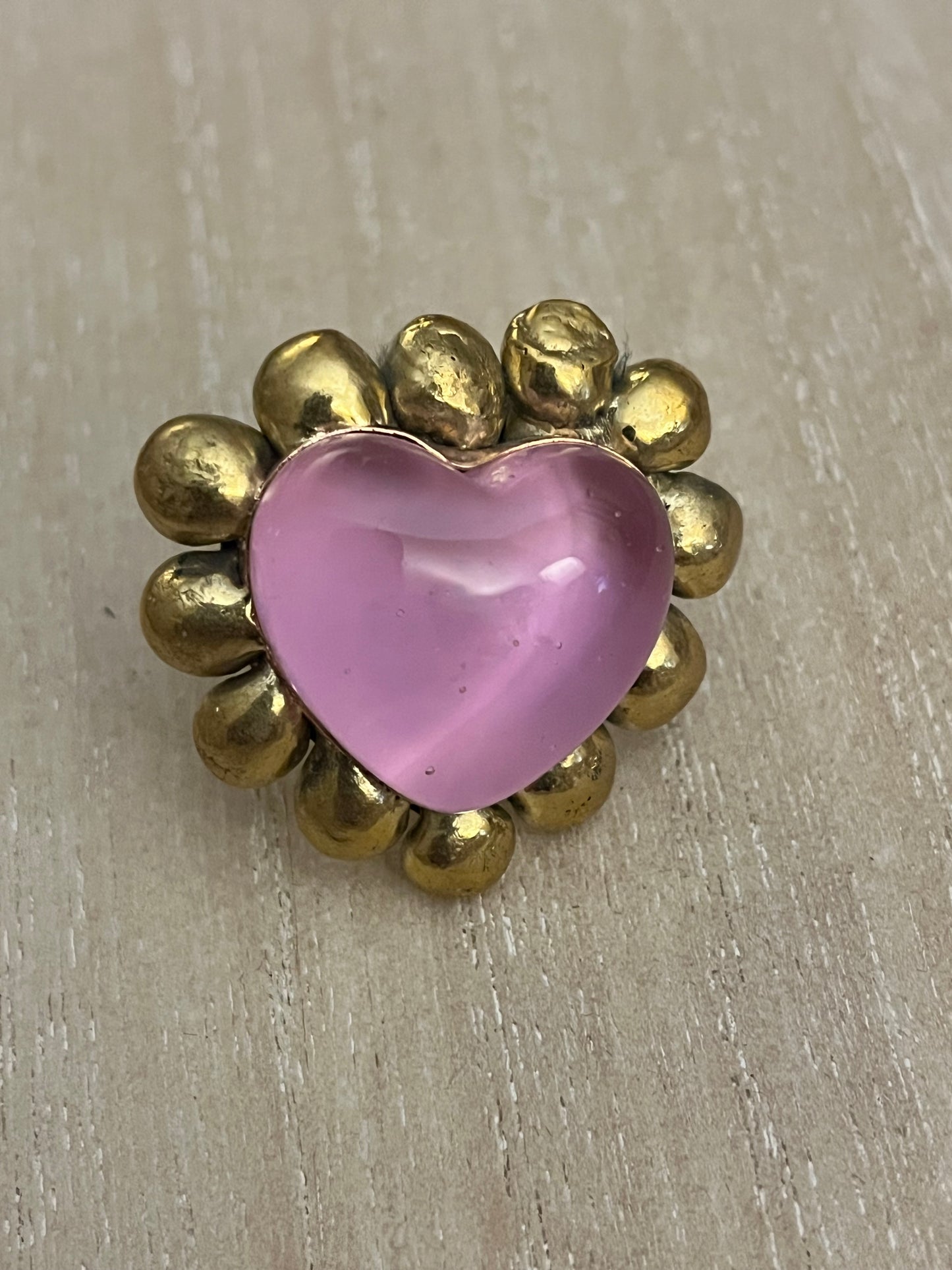 Sun Burst Sacred Glass Heart Ring & Alpaca Metal - Pink
