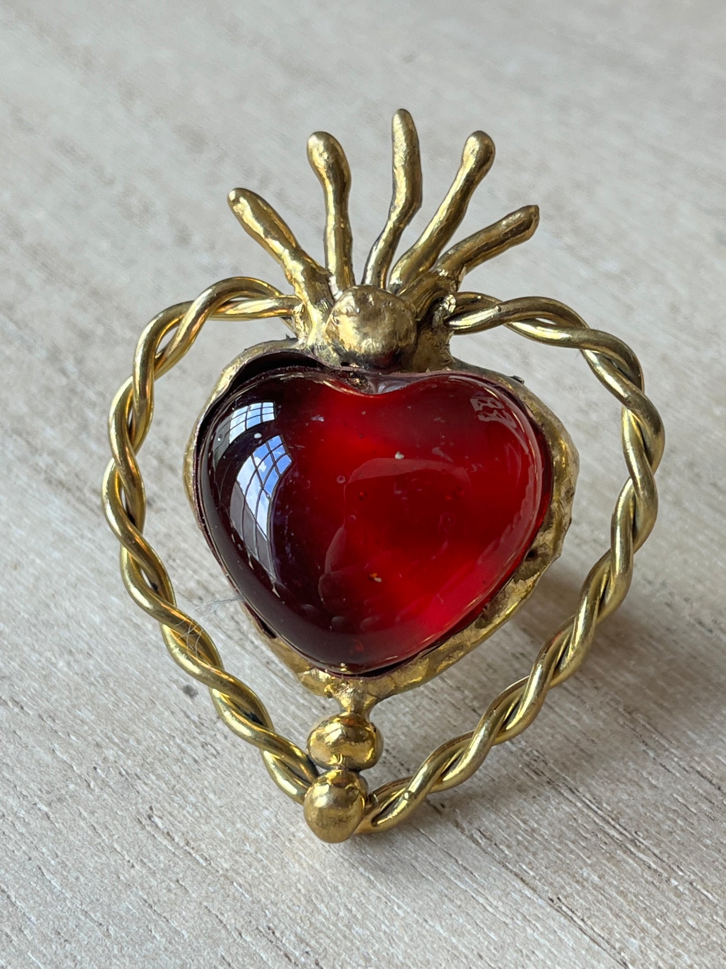 Sunburst - Sacred Heart Glass Ring - Red