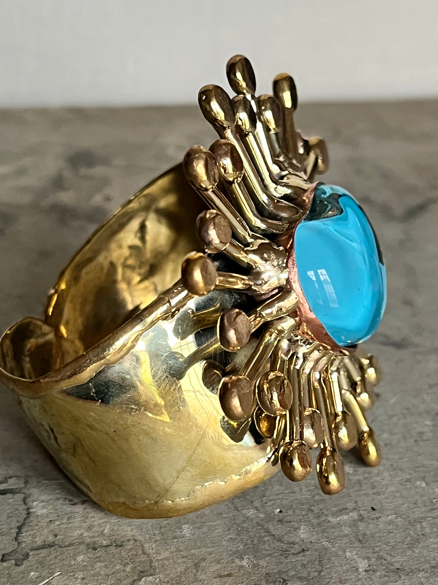Sunburst Sacred Heart Cuff Bracelet - San Miguel de Allende - Blue