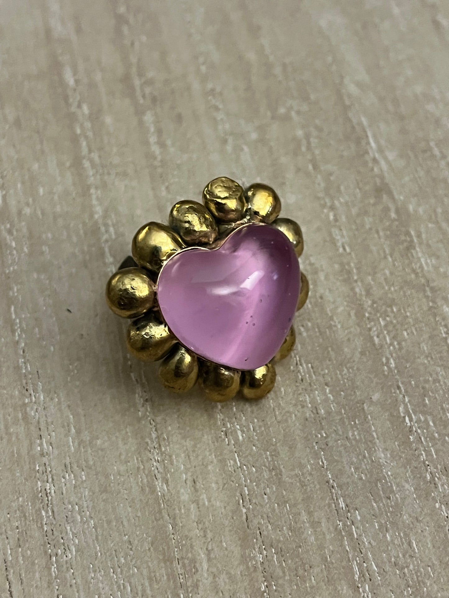 Sun Burst Sacred Glass Heart Ring & Alpaca Metal - Pink