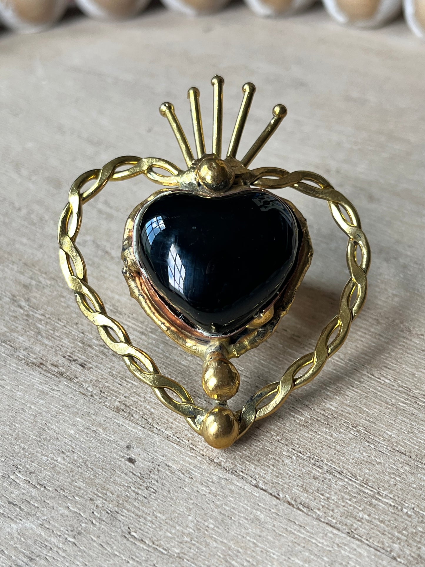 Sunburst Sacred Heart Ring - Black