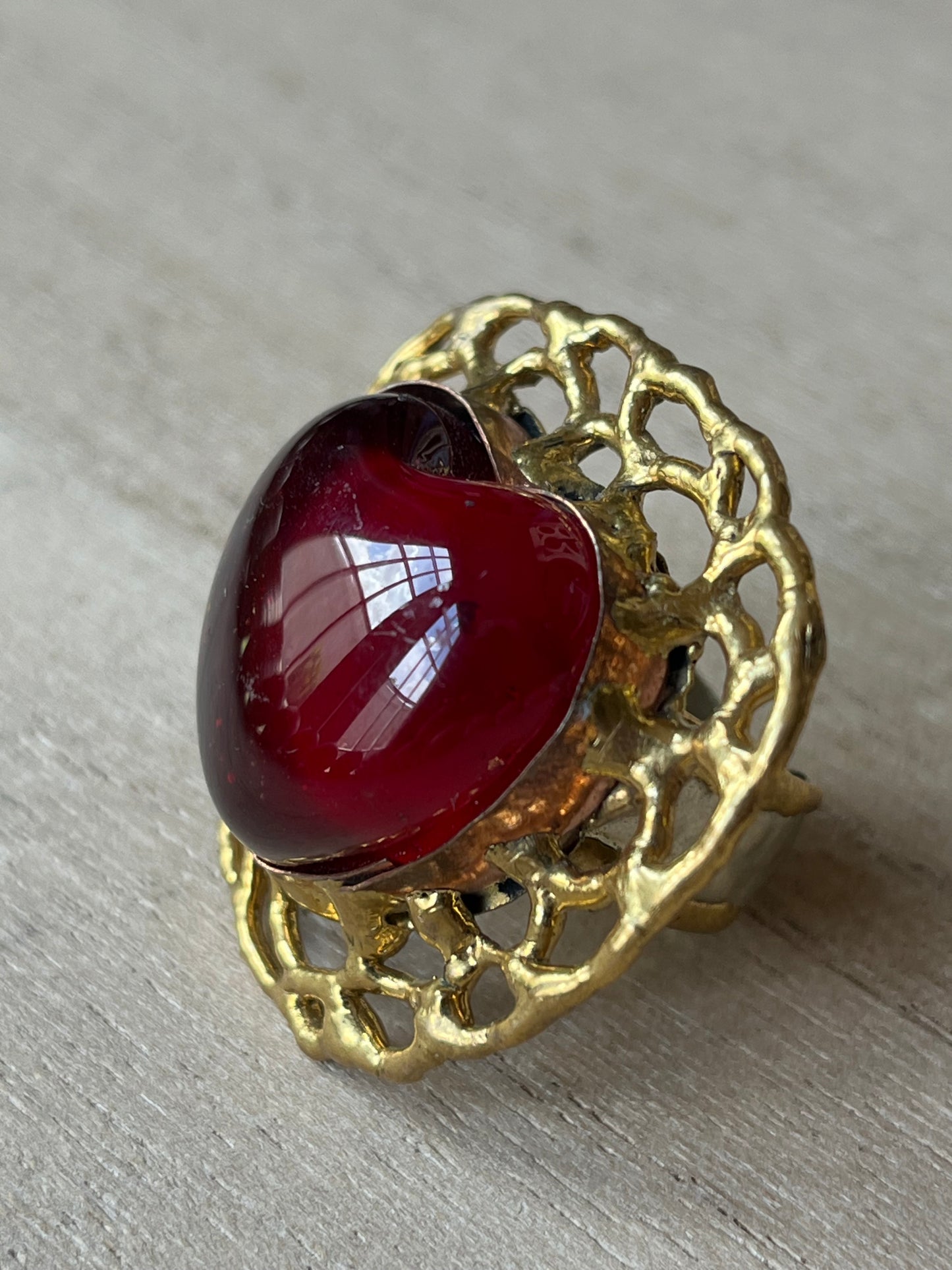 Sunburst - Sacred Heart Glass Ring - Red