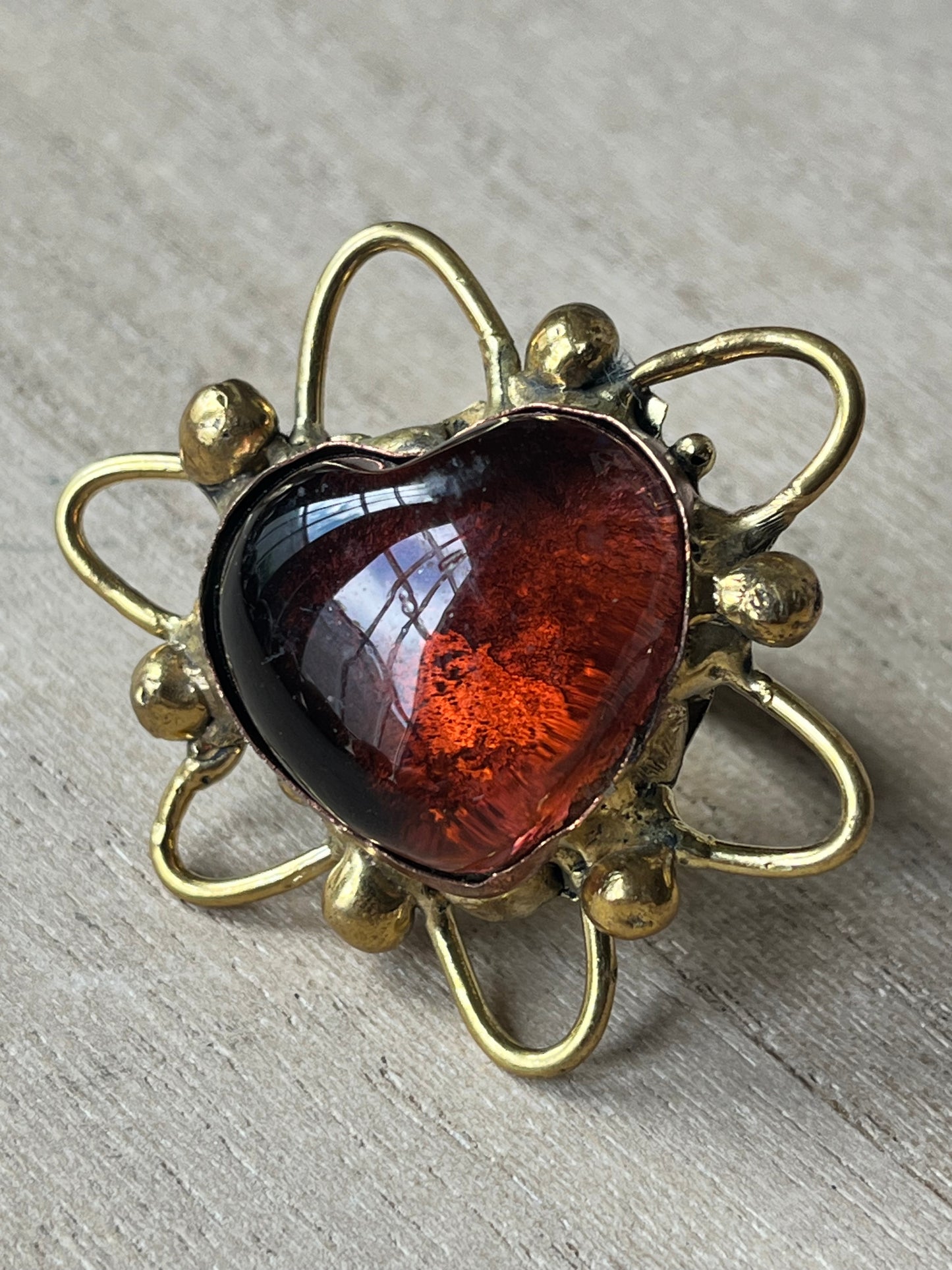 Sunburst Sacred Heart Ring - Amber
