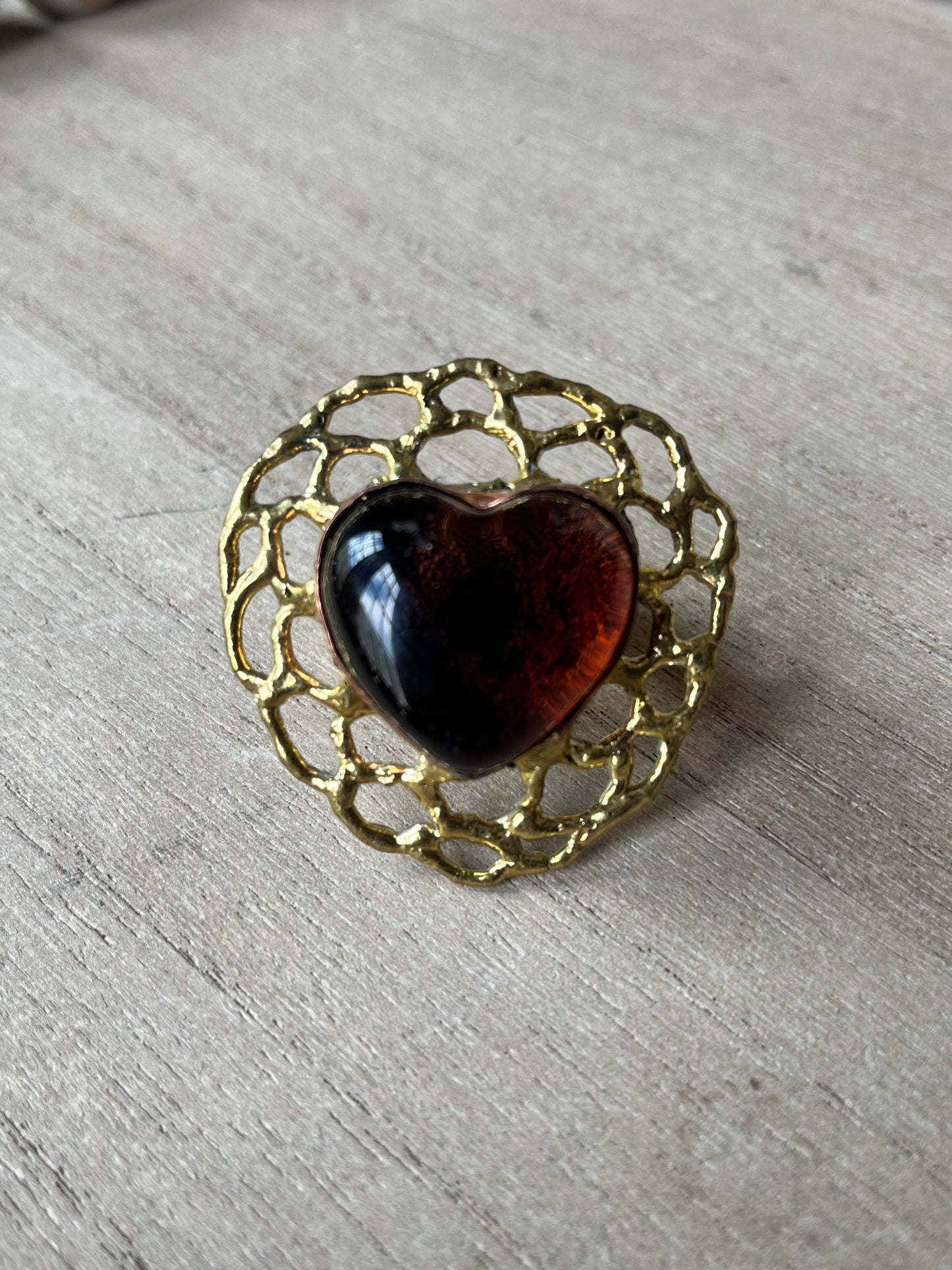 Sunburst Sacred Heart Ring - Amber