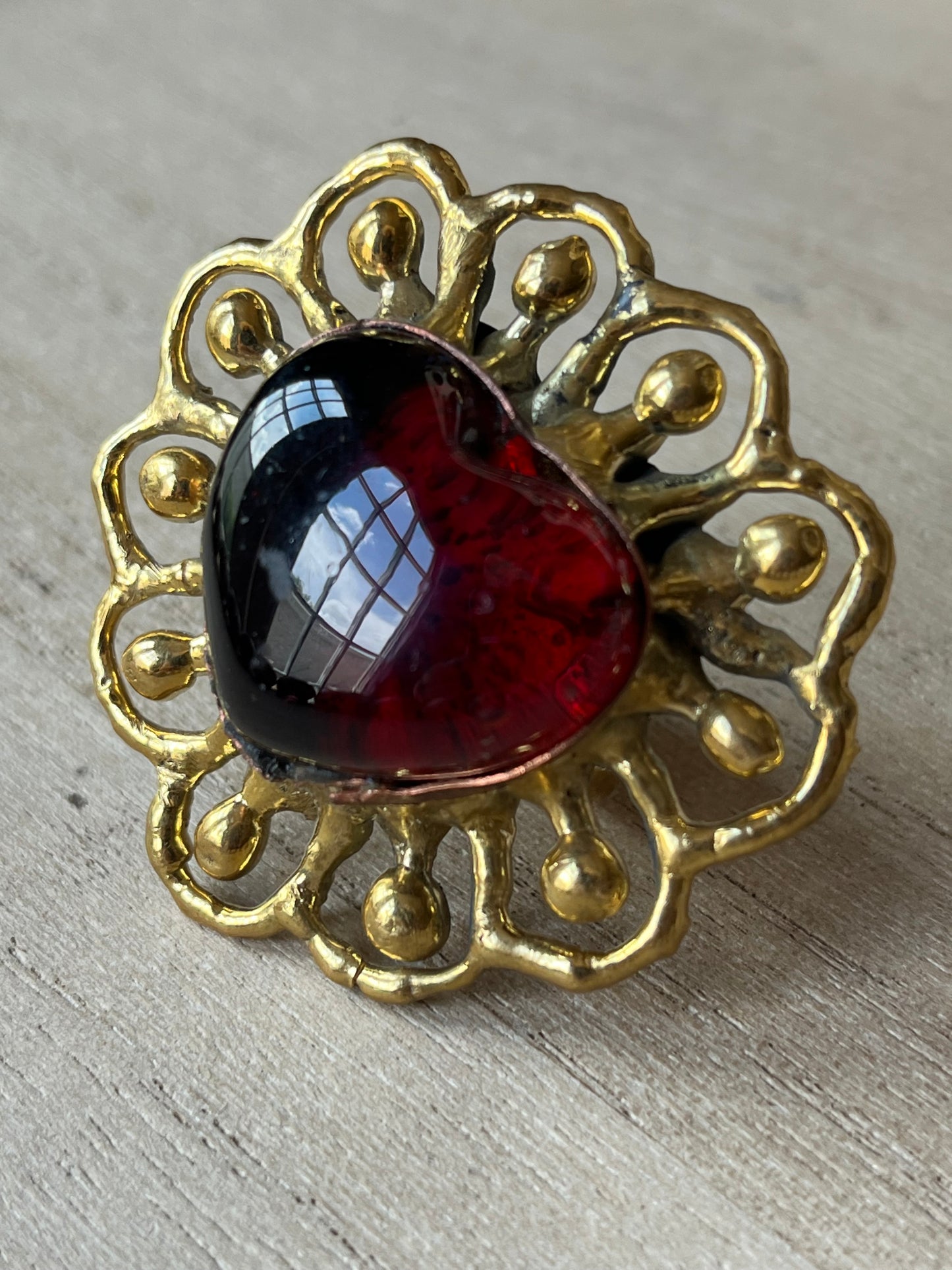 Sunburst - Sacred Heart Glass Ring - Red