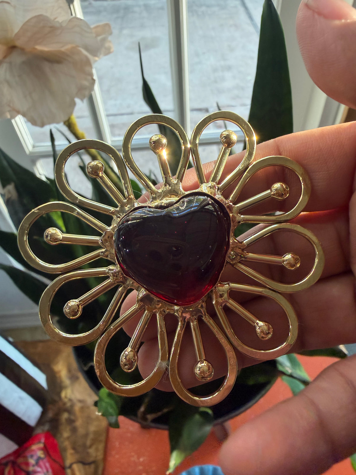 New Red Sacred Heart Flower Ring