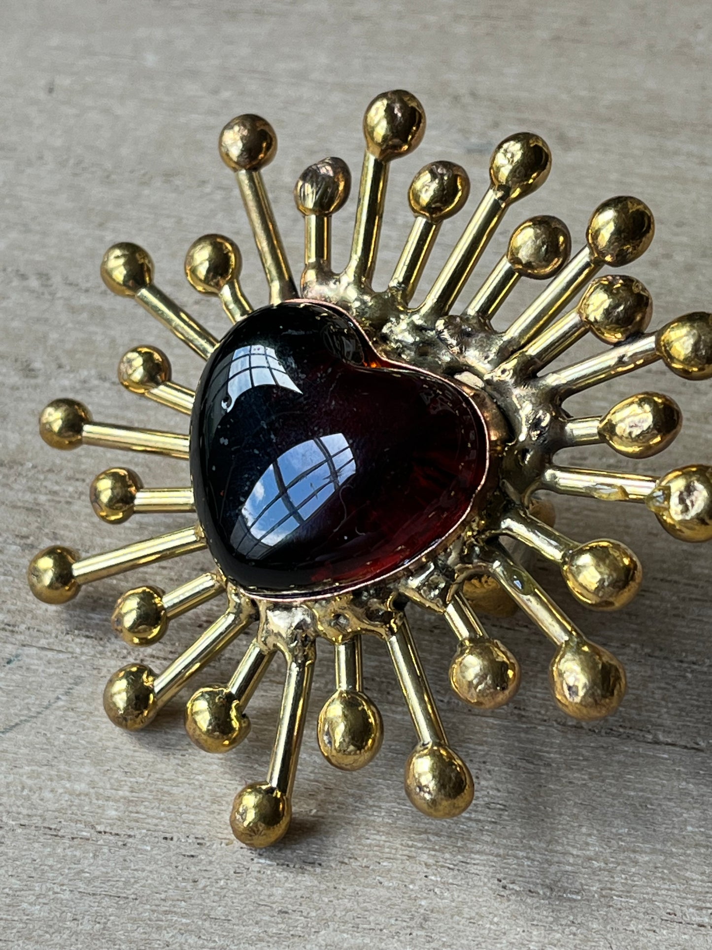 Sunburst - Sacred Heart Glass Ring - Red
