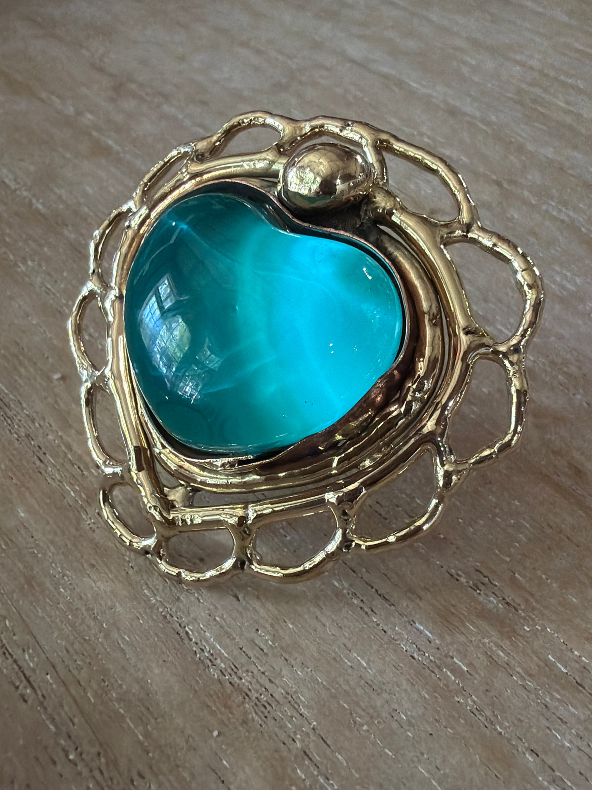 Teal Turquoise Sacred Heart Ring