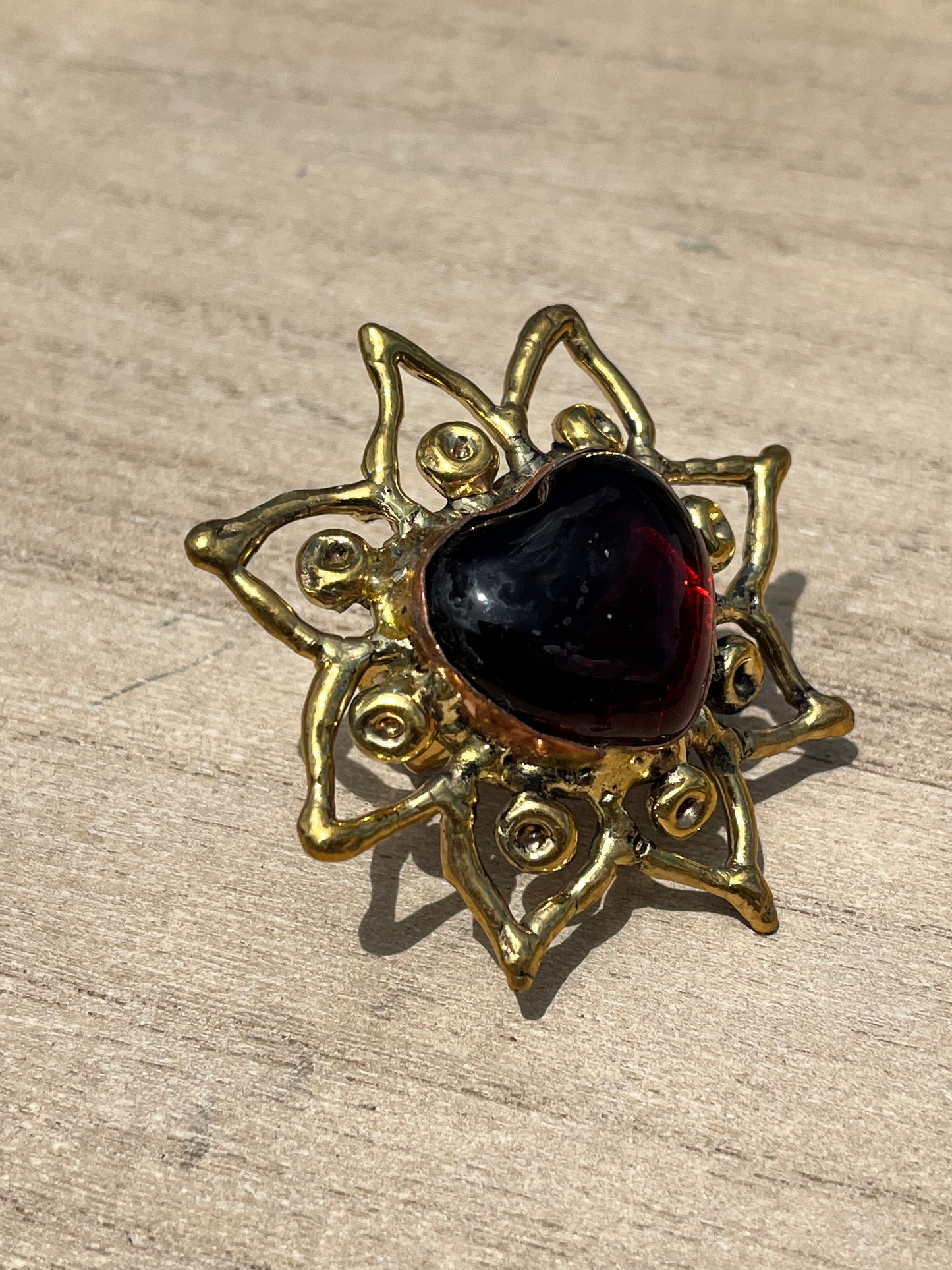 Sunburst - Sacred Heart Glass Ring - Red