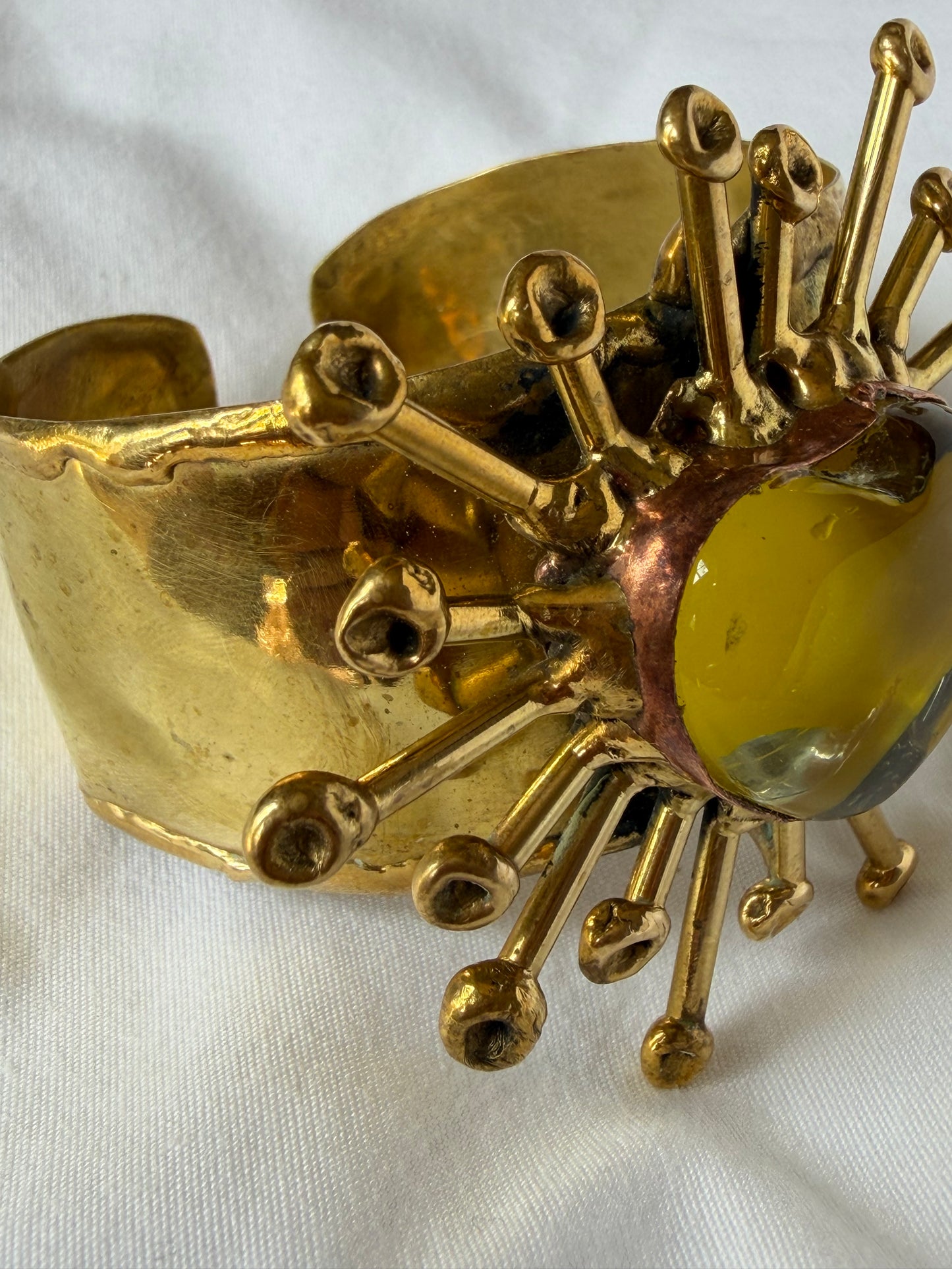 Sunburst Sacred Heart Cuff Bracelet Handmade- Yellow & Iridescent