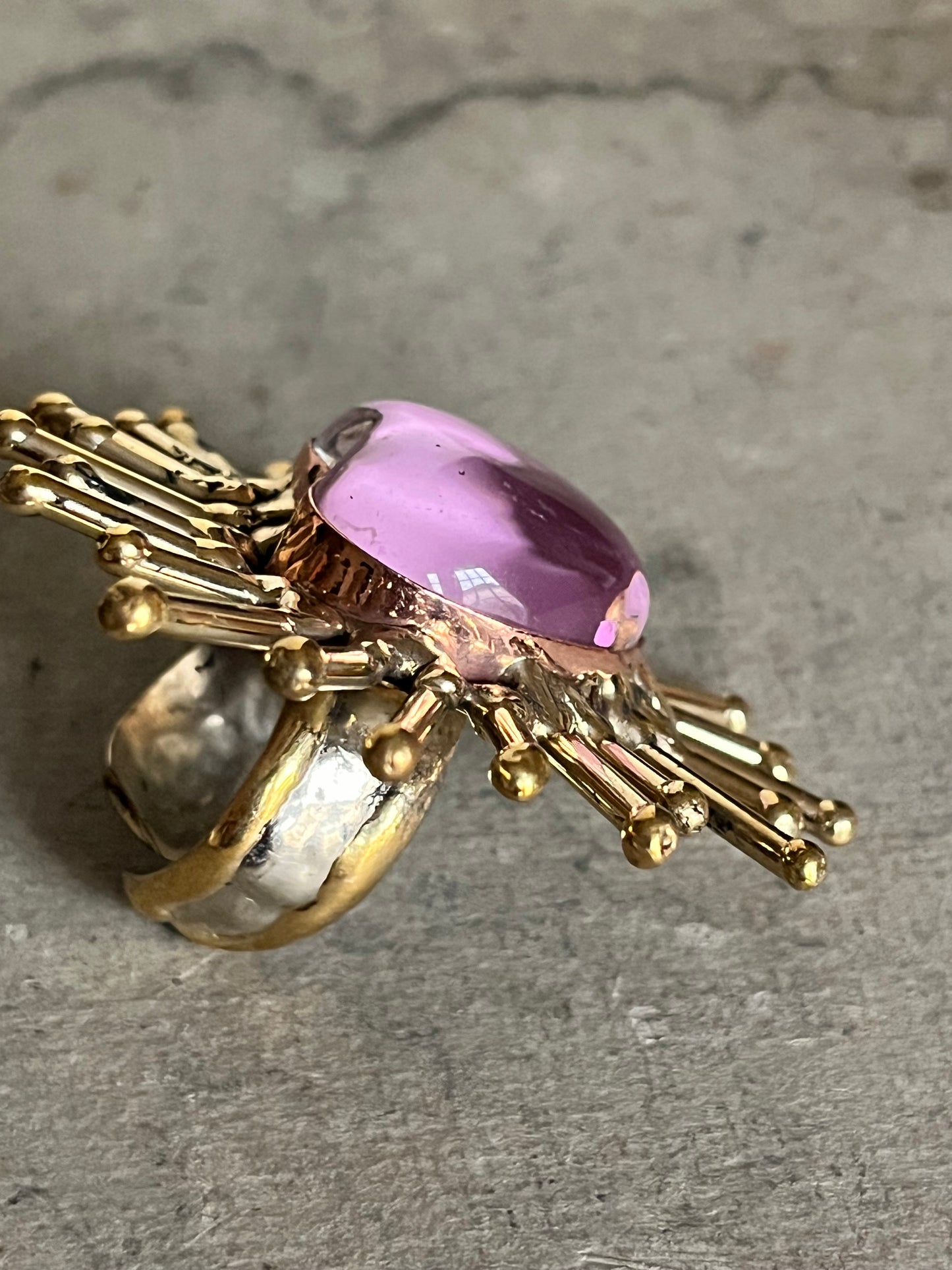 Sun Burst Sacred Glass Heart Ring & Alpaca Metal - Pink