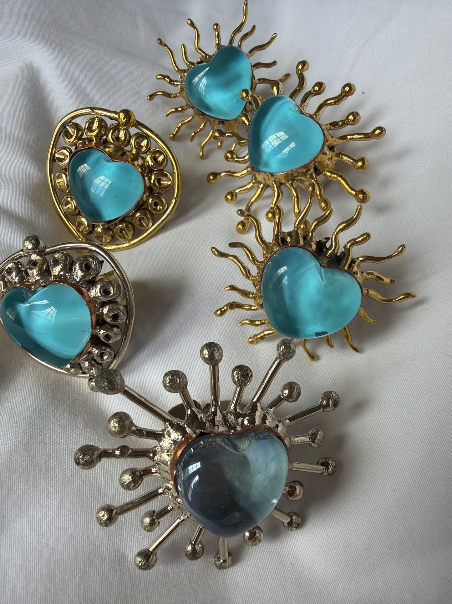 Sunburst Sacred Heart Handmade Ring - Soft Blue