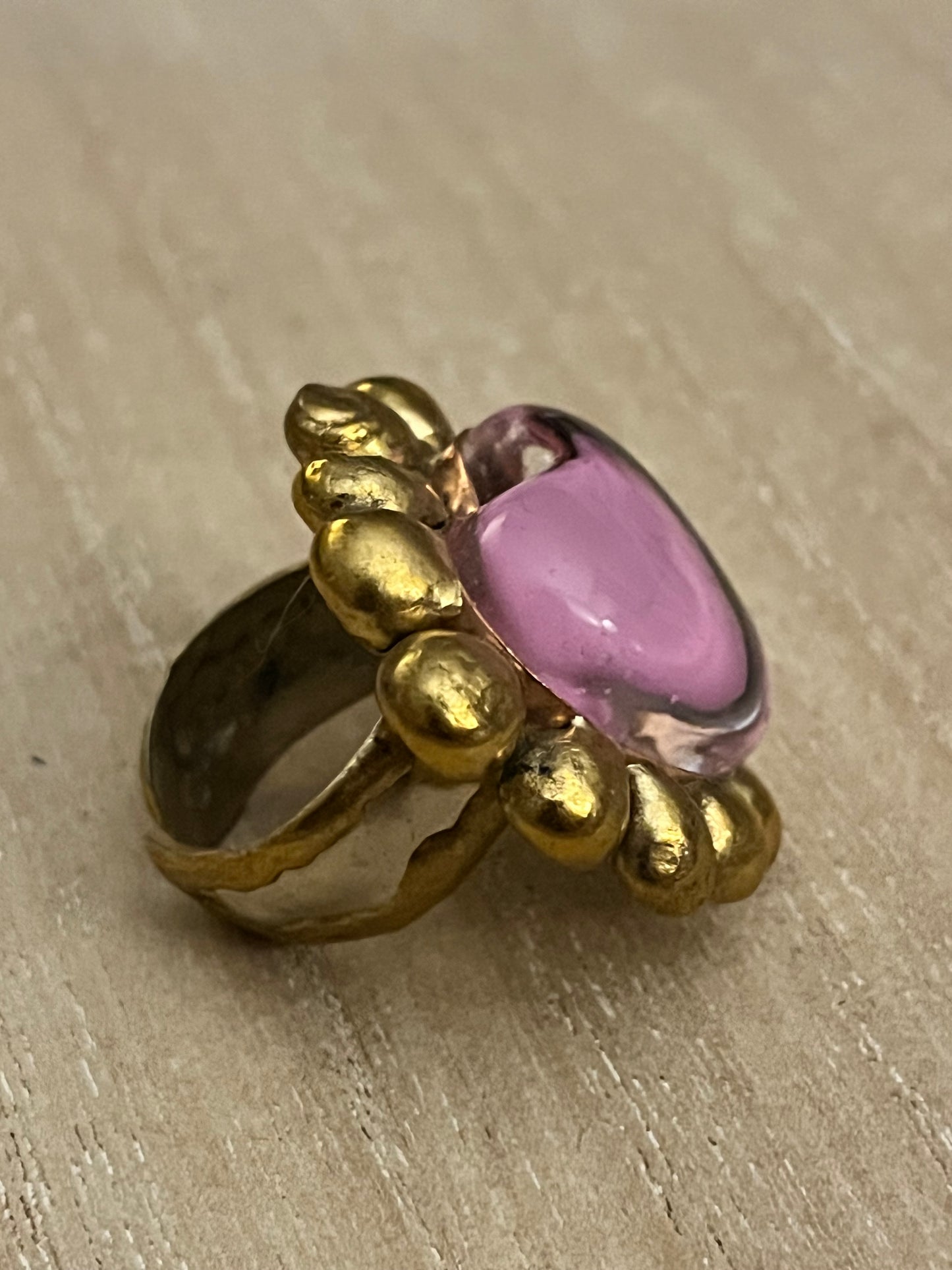 Sun Burst Sacred Glass Heart Ring & Alpaca Metal - Pink