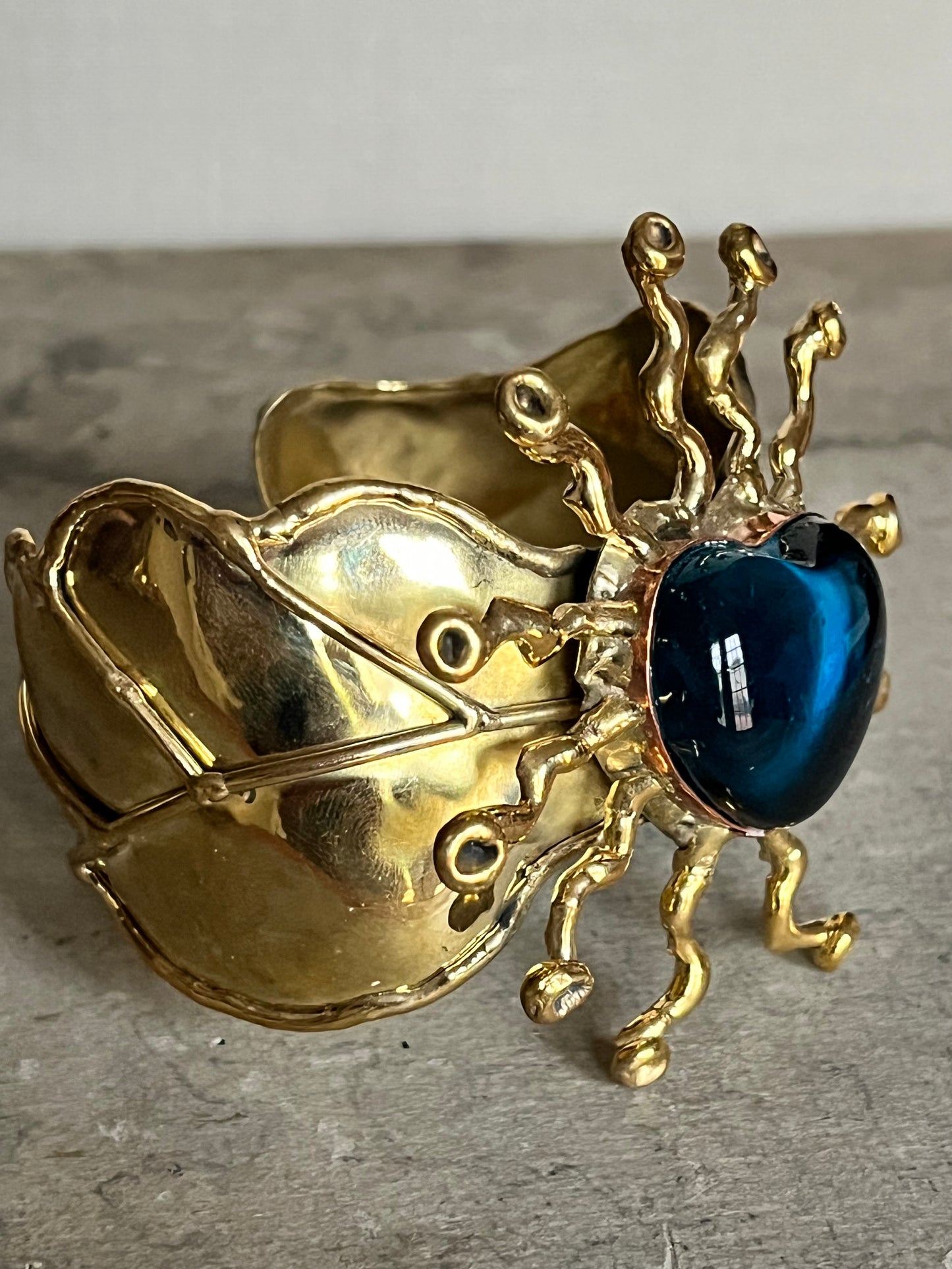 Sun Burst Sacred Heart Cuff Bracelet - San Miguel de Allende - Blue