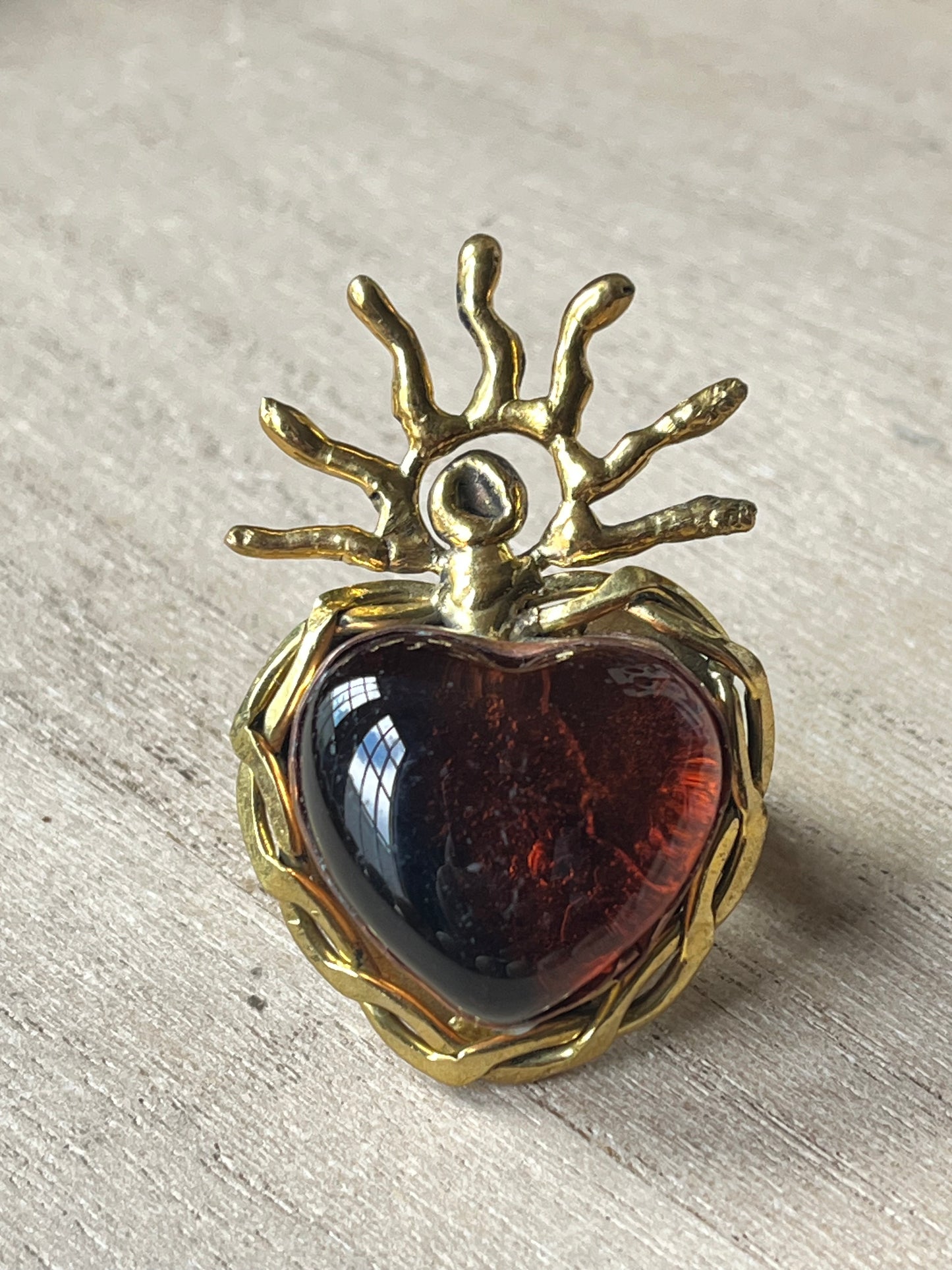 Sunburst Sacred Heart Ring - Amber
