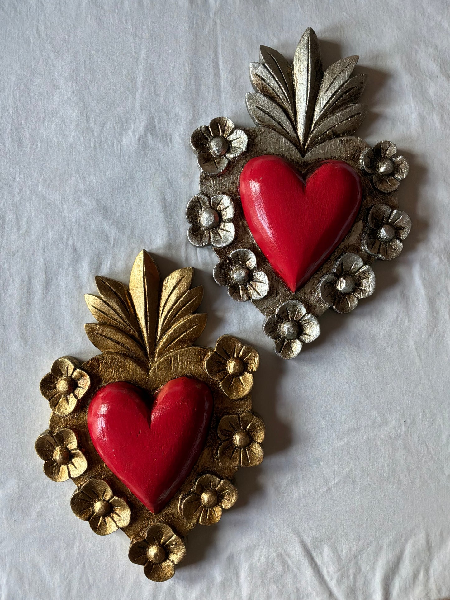 Hand carved Flower Flaming Sacred Heart