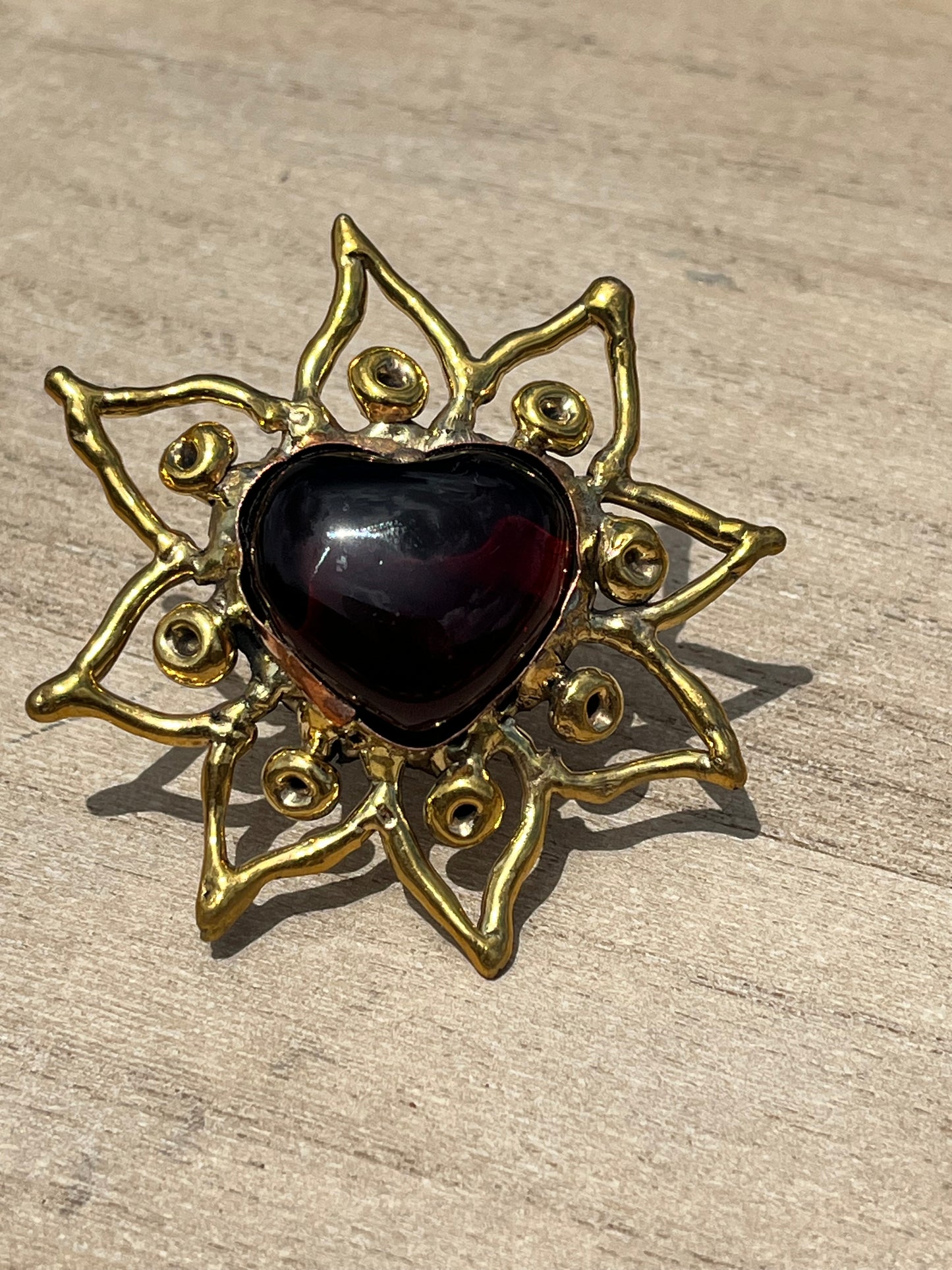 Sunburst - Sacred Heart Glass Ring - Red