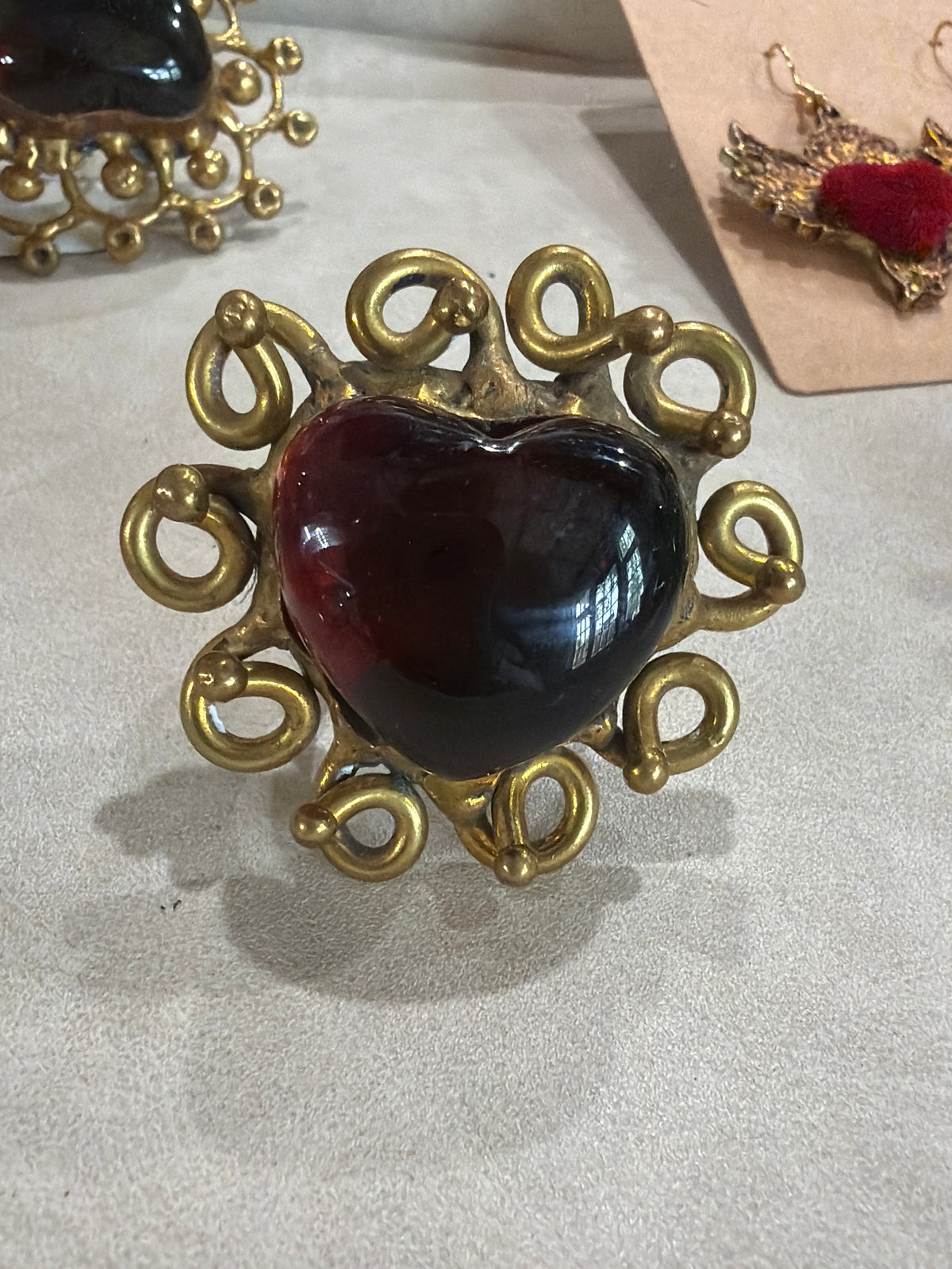 Sunburst - Sacred Heart Glass Ring - Red