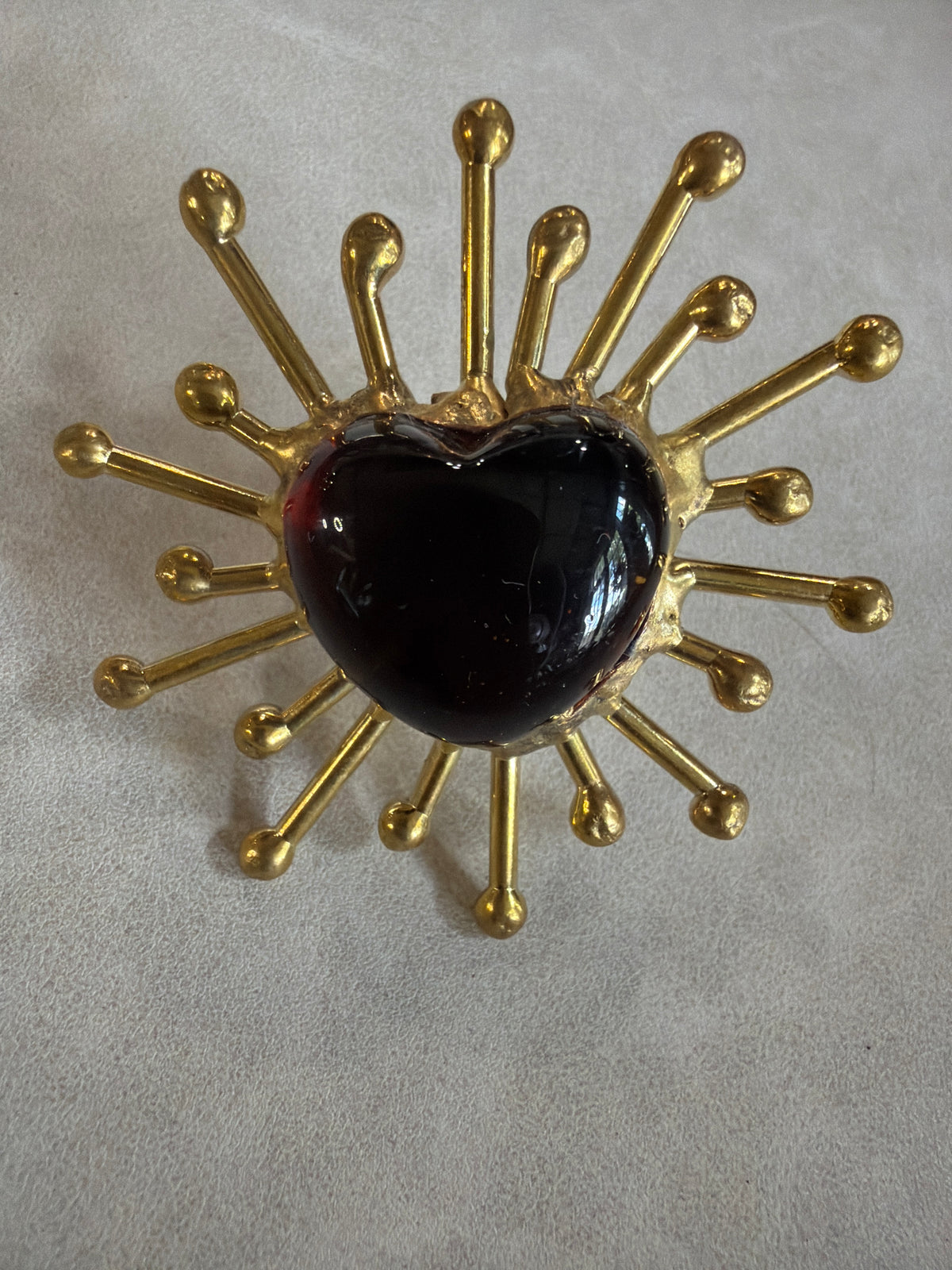 Sunburst - Sacred Heart Glass Ring - Deep Red
