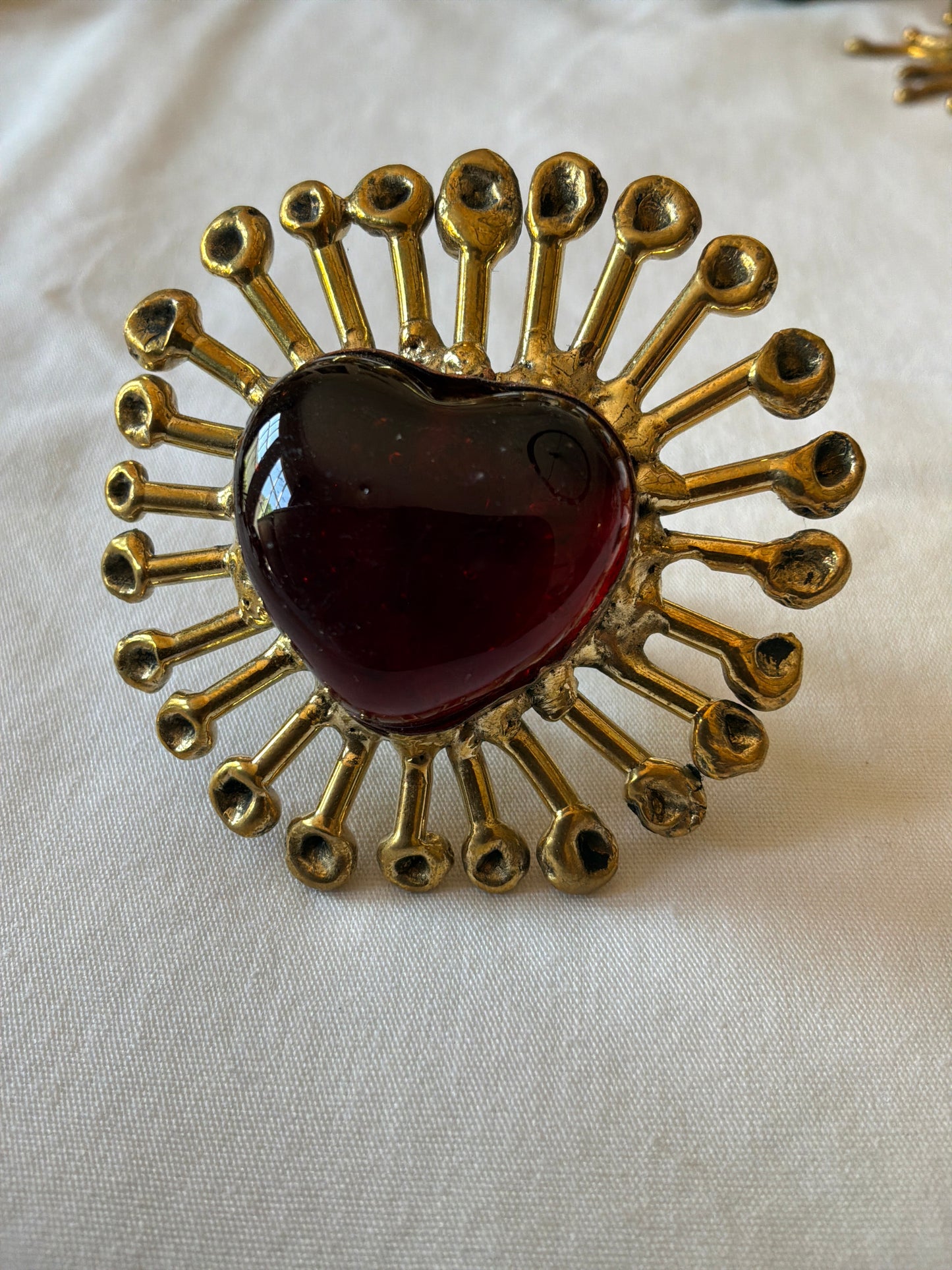 Sunburst - Sacred Heart Glass Ring - Red
