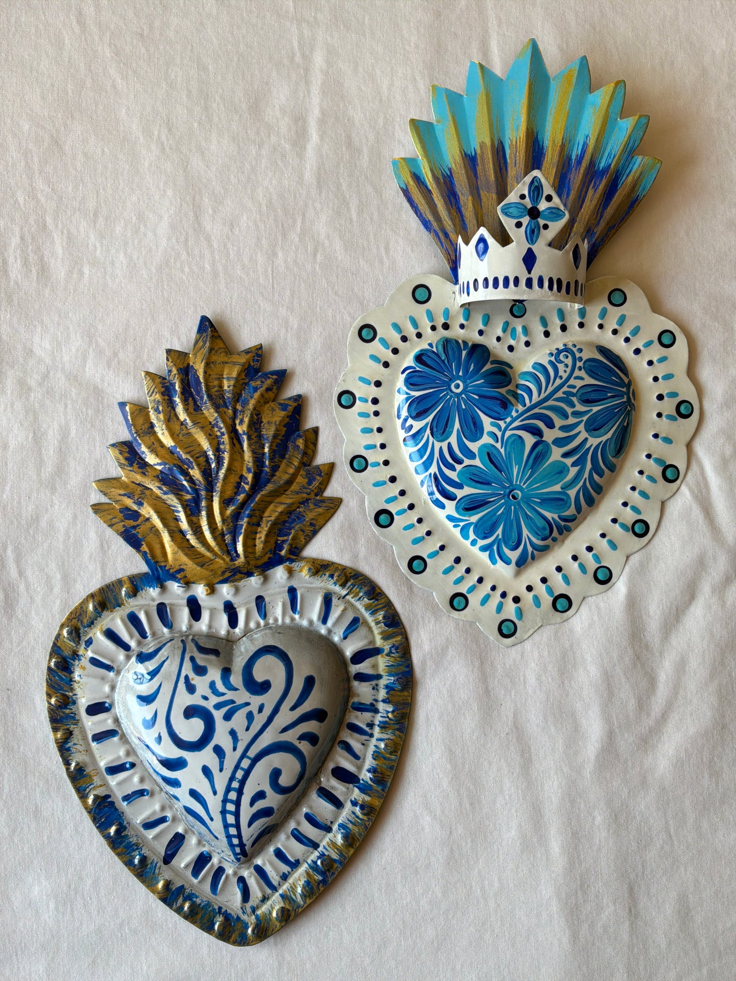 Blue and White Talavera Inspired Tin Heart