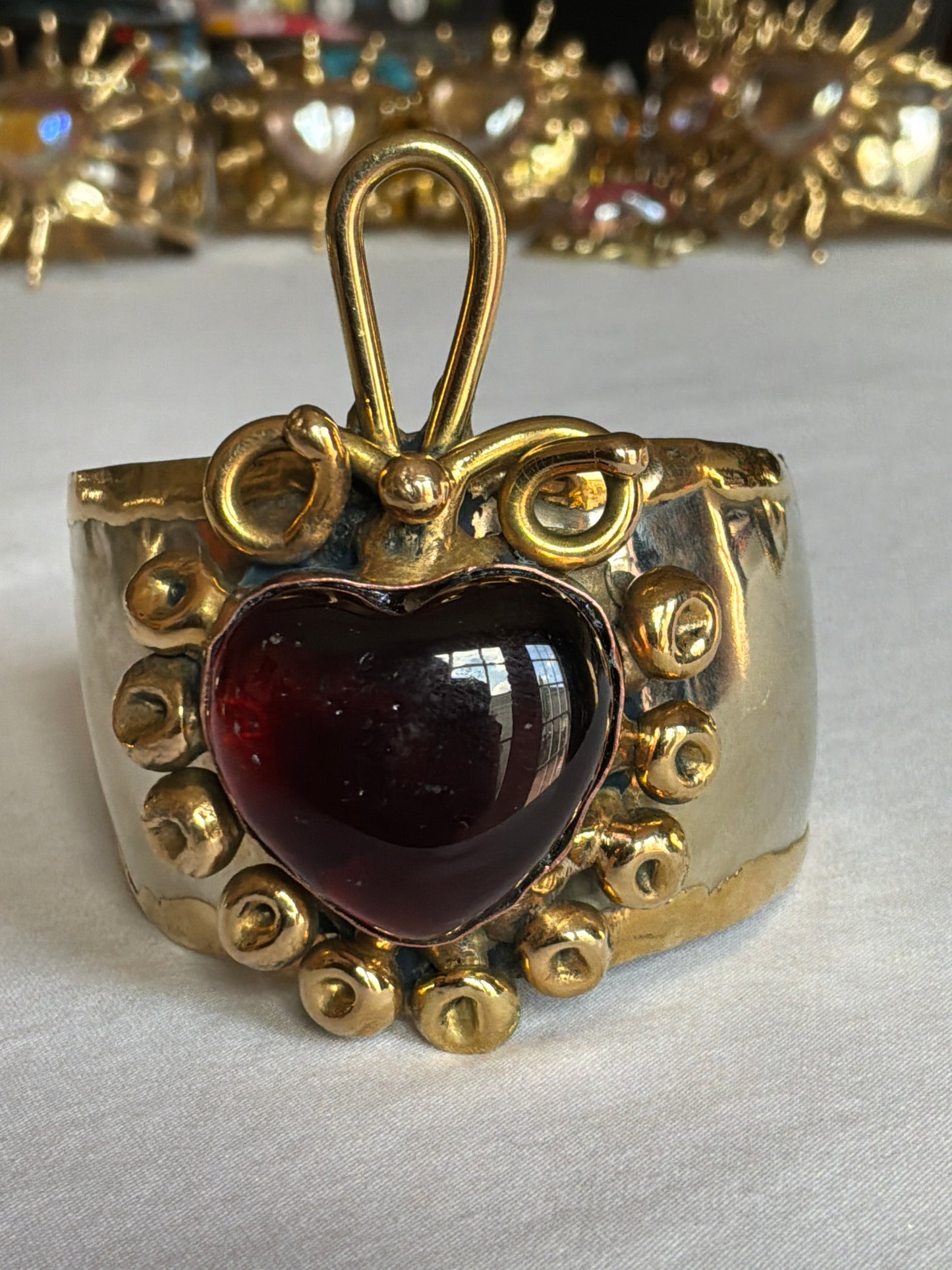 Sun Burst Sacred Heart Handmade Cuff Bracelet – Glass & Alpaca from San Miguel de Allende