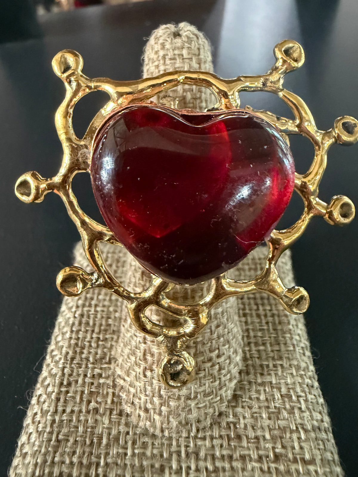 Sunburst - Sacred Heart Glass Ring - Deep Red