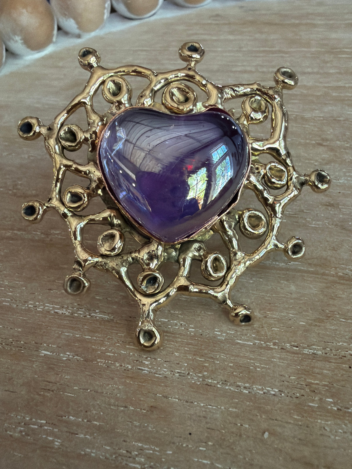 Iridescent Purple Sacred Heart Ring