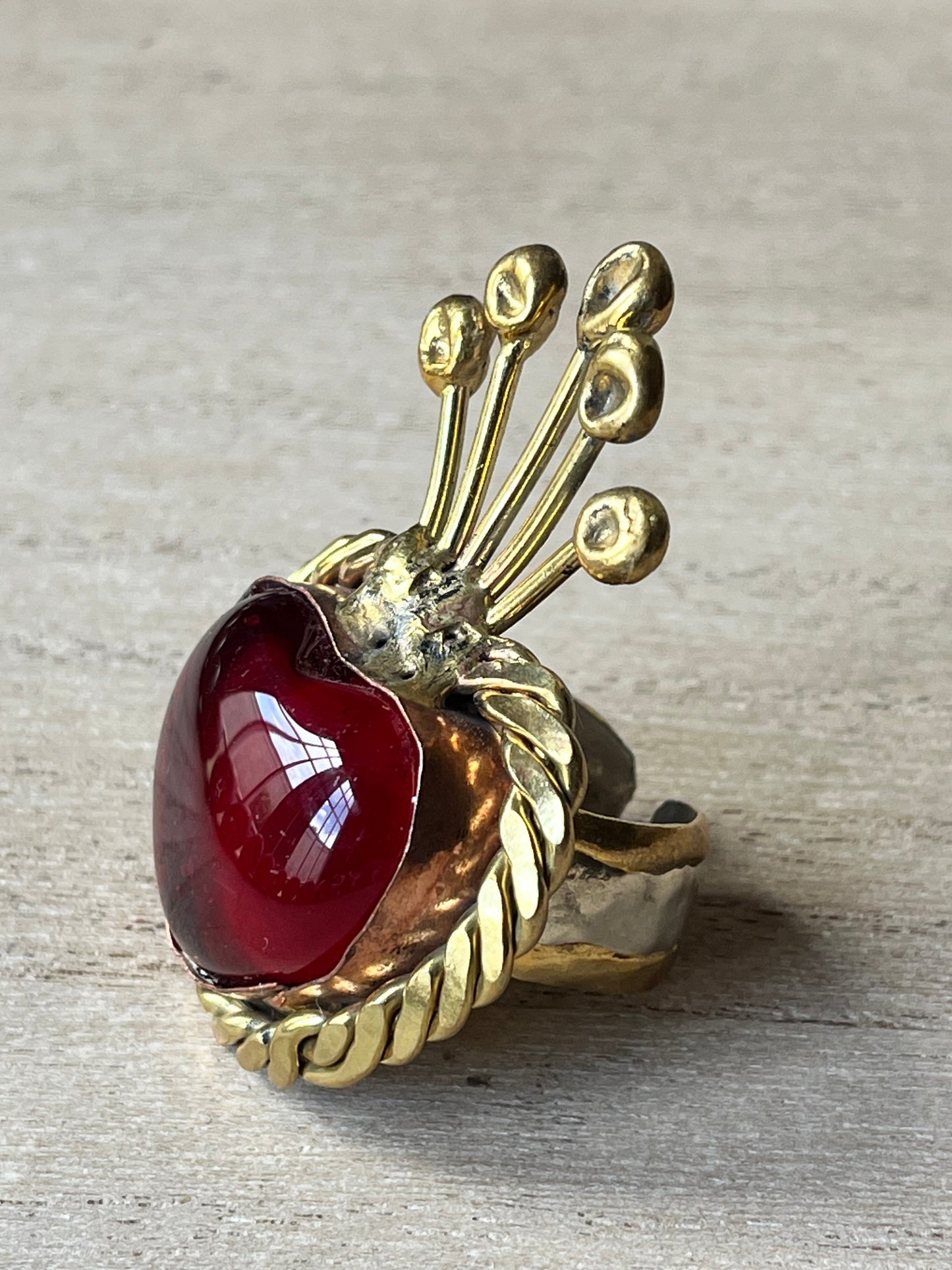Sunburst - Sacred Heart Glass Ring - Red