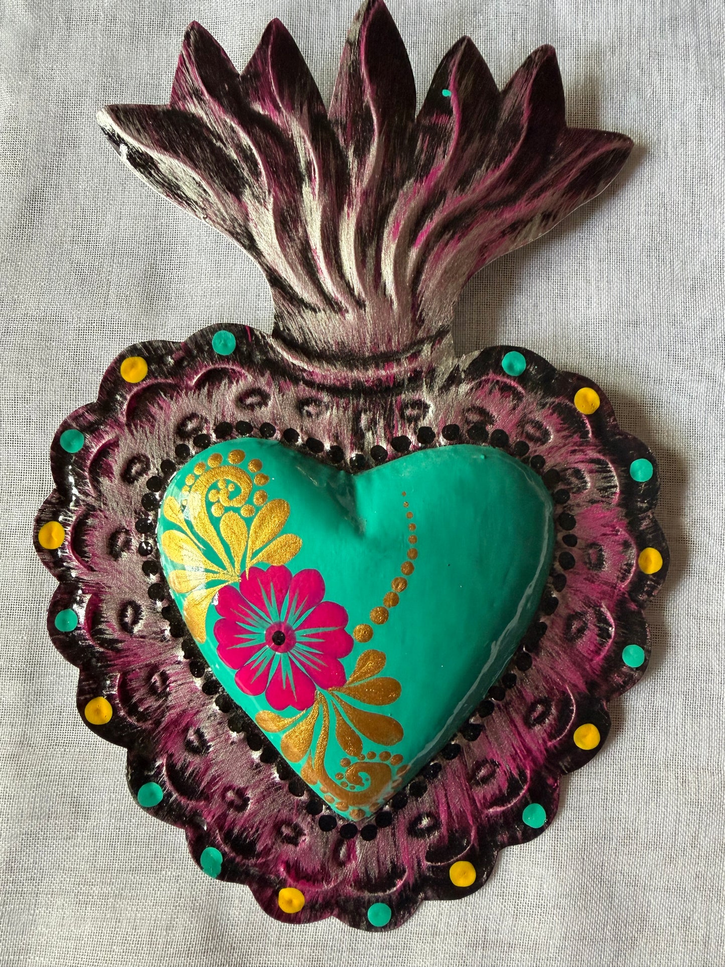 Teal Colorful Otomi Heart - Tin