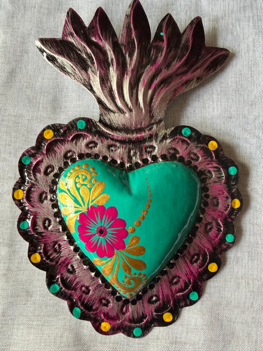 Teal Colorful Otomi Heart - Tin