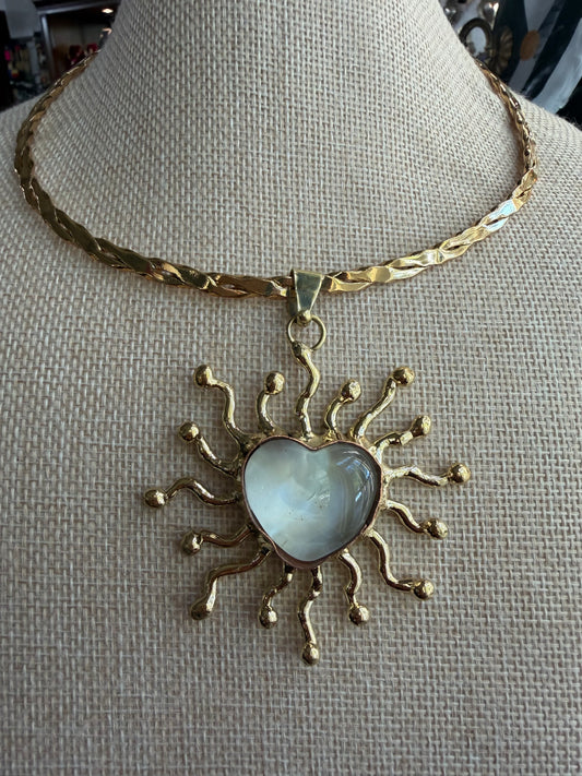 New White Sacred Heart Sunburst Choker Necklace