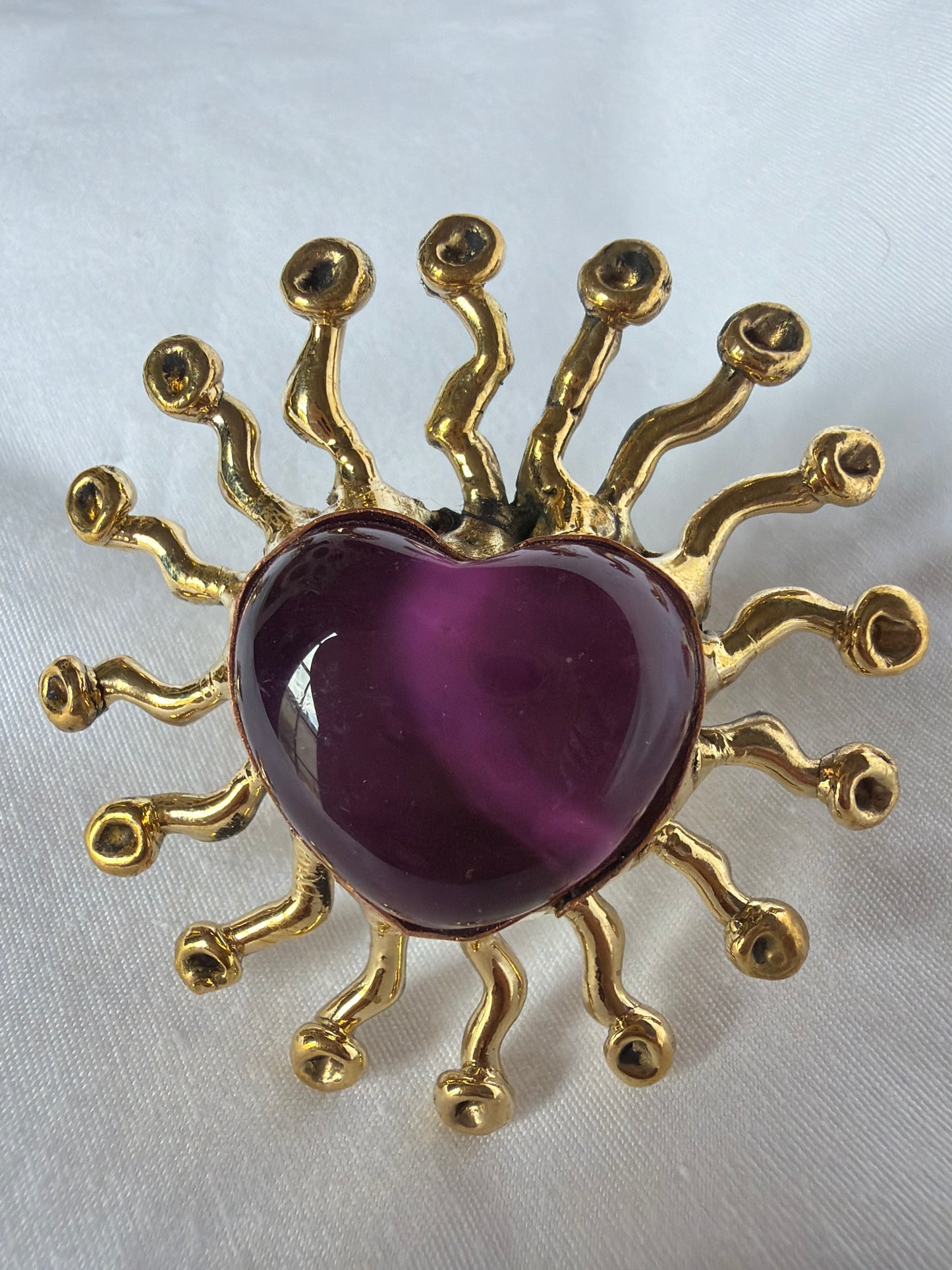 Sunbursts Sacred Heart Handmade Ring - Deep Purple & Purple Iridescent