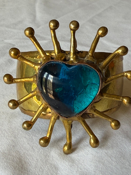 Sunburst Sacred Heart Cuff Bracelet - Blue Teal Turquoise