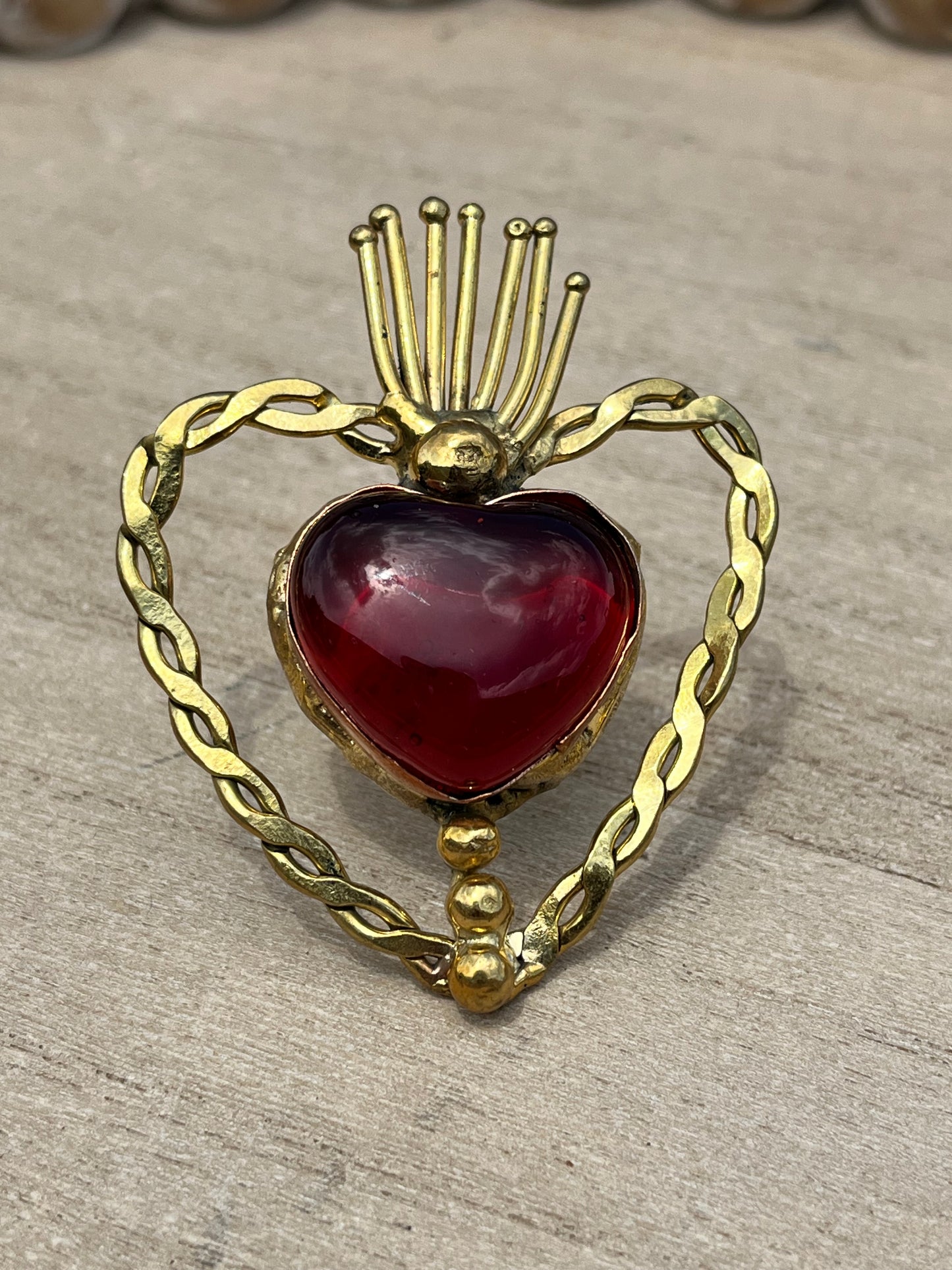 Sunburst - Sacred Heart Glass Ring - Red