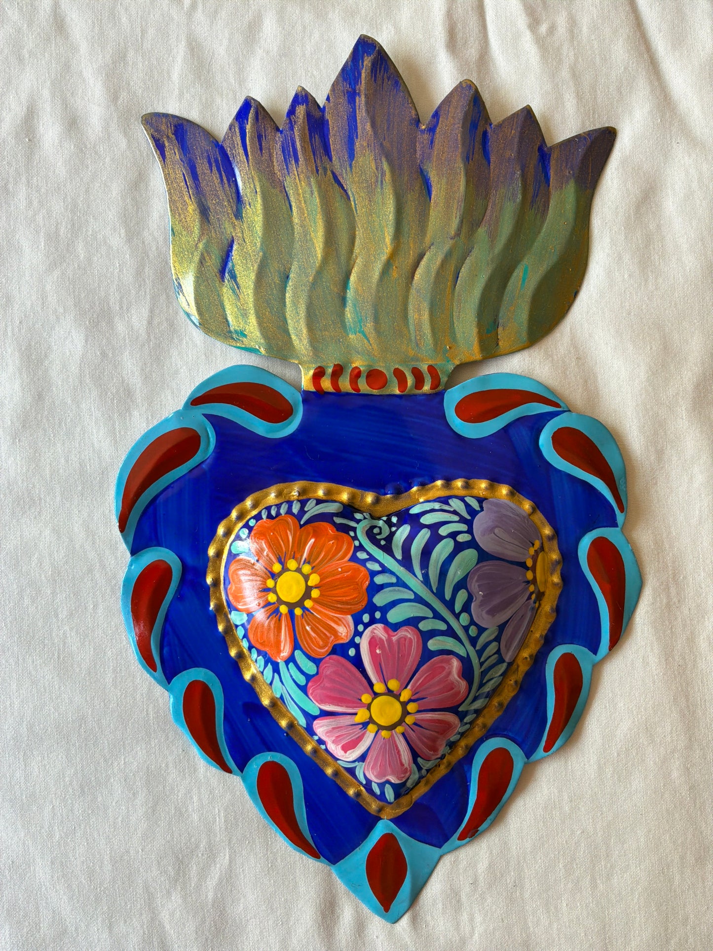 Colorful Hand painted Sacred Hearts Tin