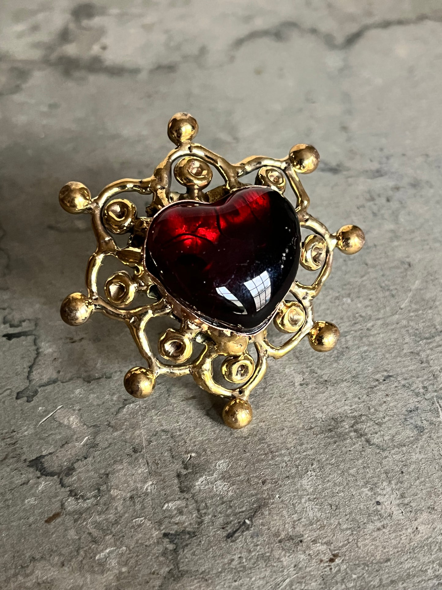 Sunburst - Sacred Heart Glass Ring - Red
