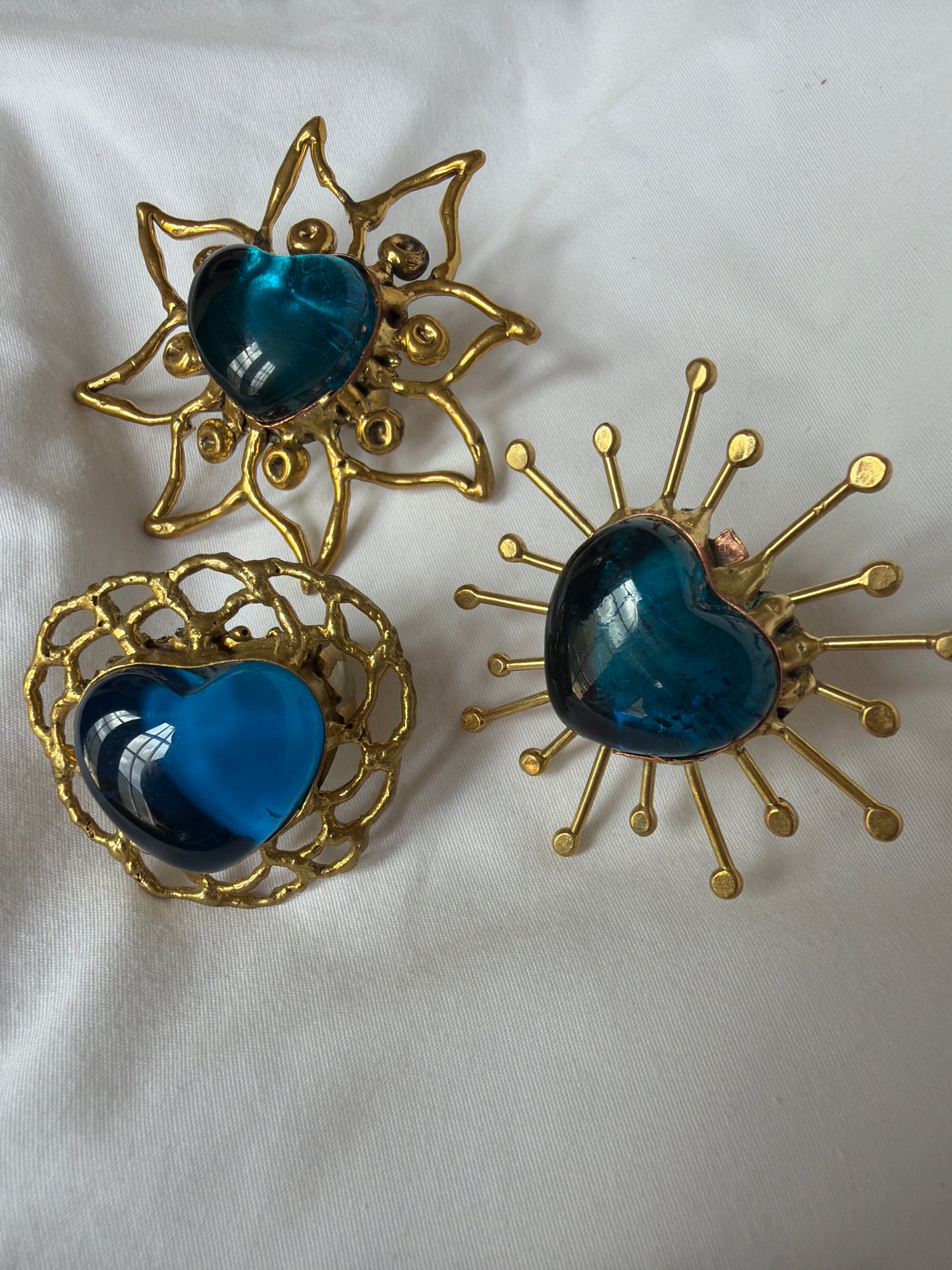 Sunburst Sacred Heart Handmade Ring - Deep Blue
