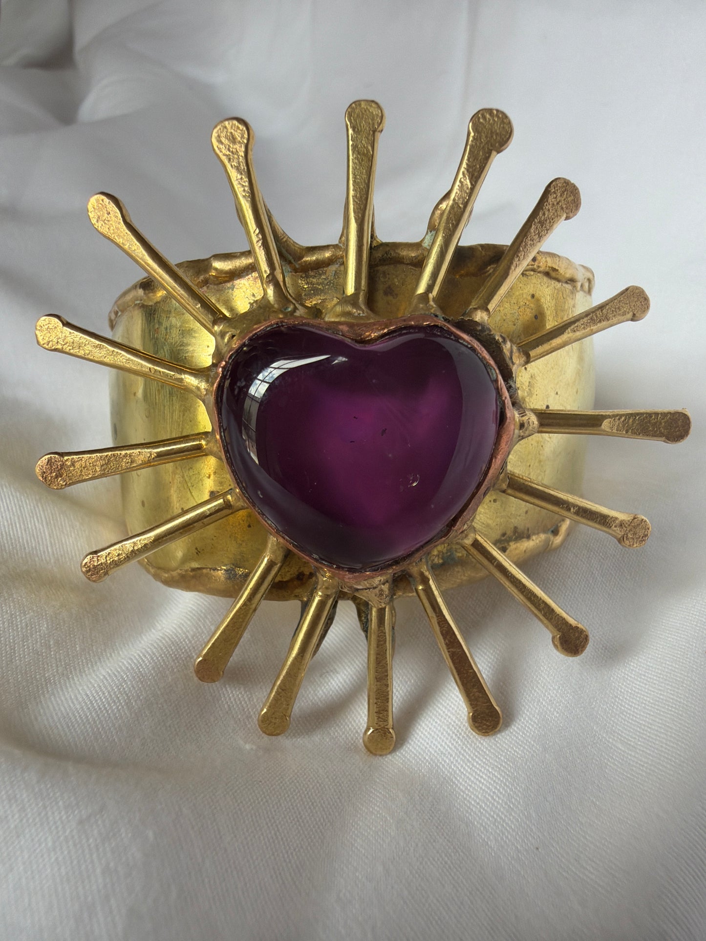 Sunburst Sacred Heart Cuff Bracelet- Deep Plum Amethyst Tone