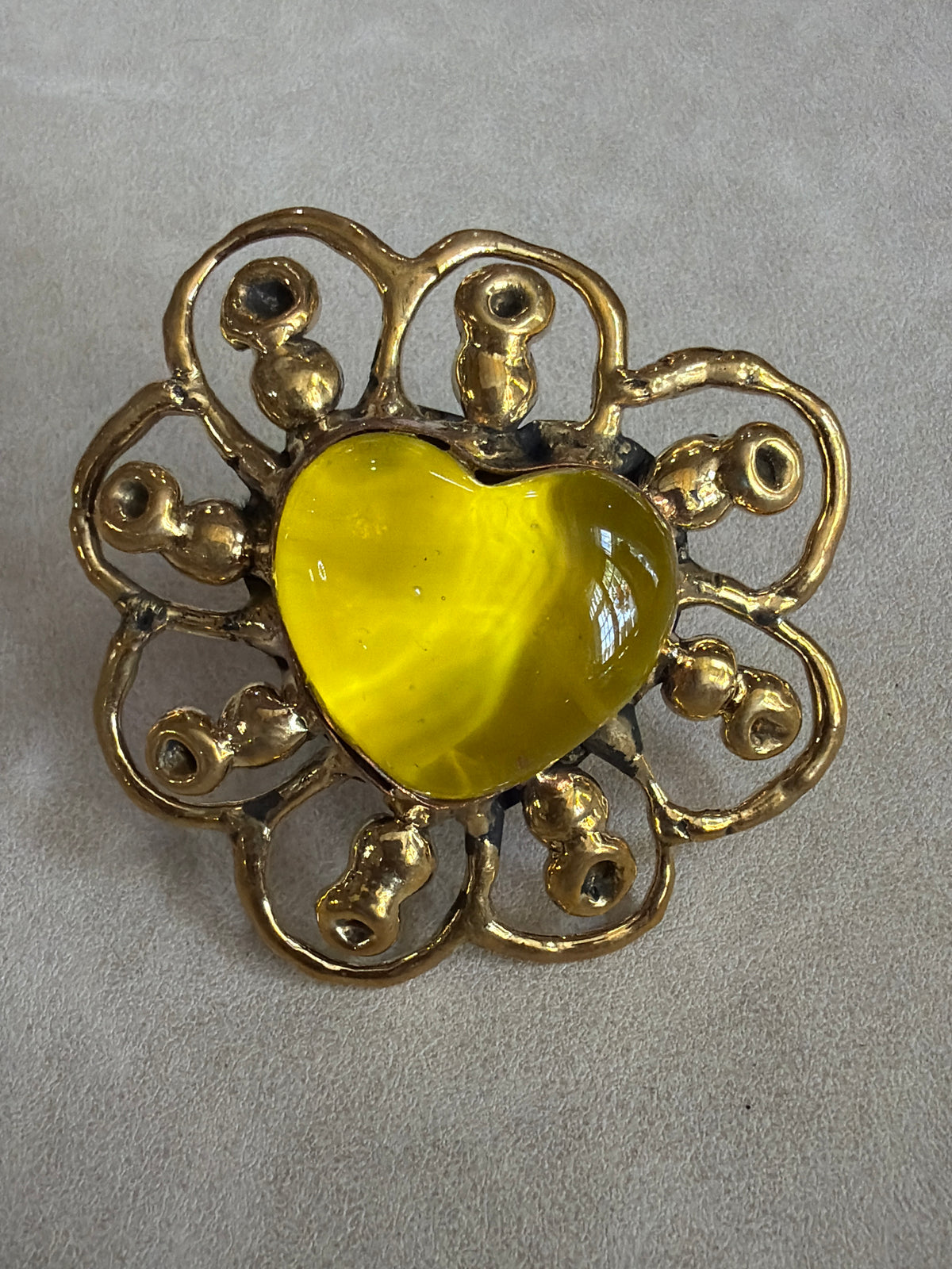 Sunburst Sacred Heart Handmade Ring - Yellow