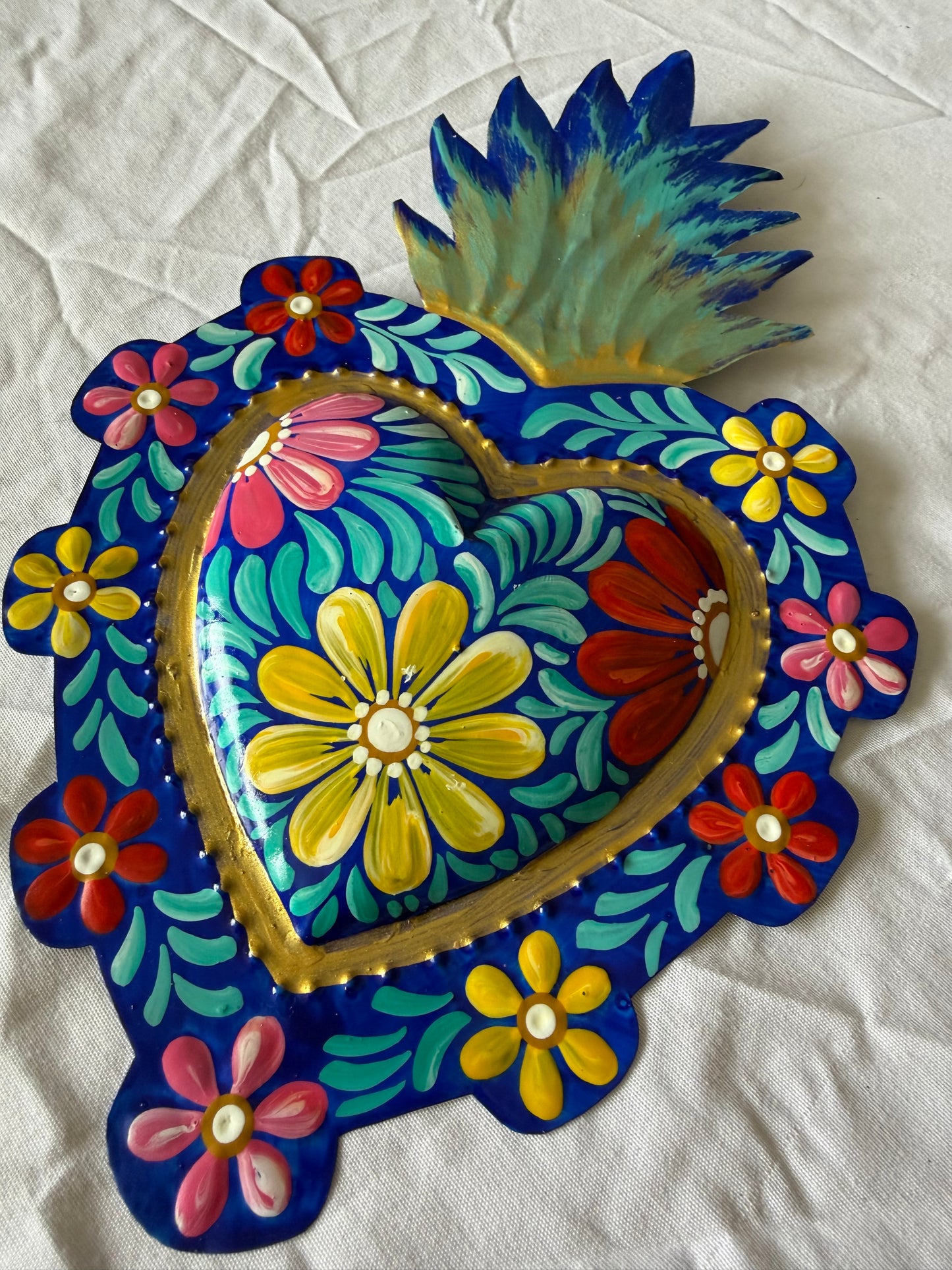 Colorful Hand painted Sacred Hearts Tin