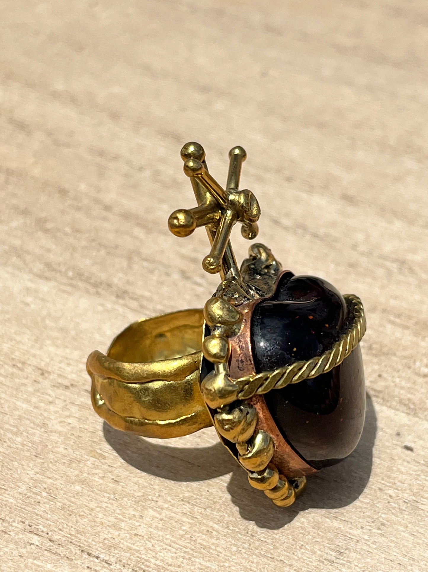 Sunburst - Sacred Heart Glass Ring - Red