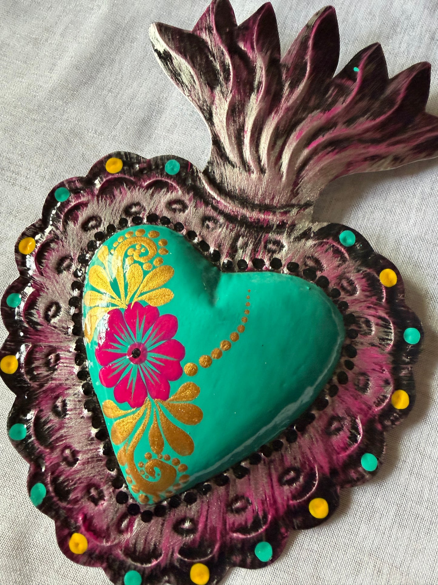 Teal Colorful Otomi Heart - Tin